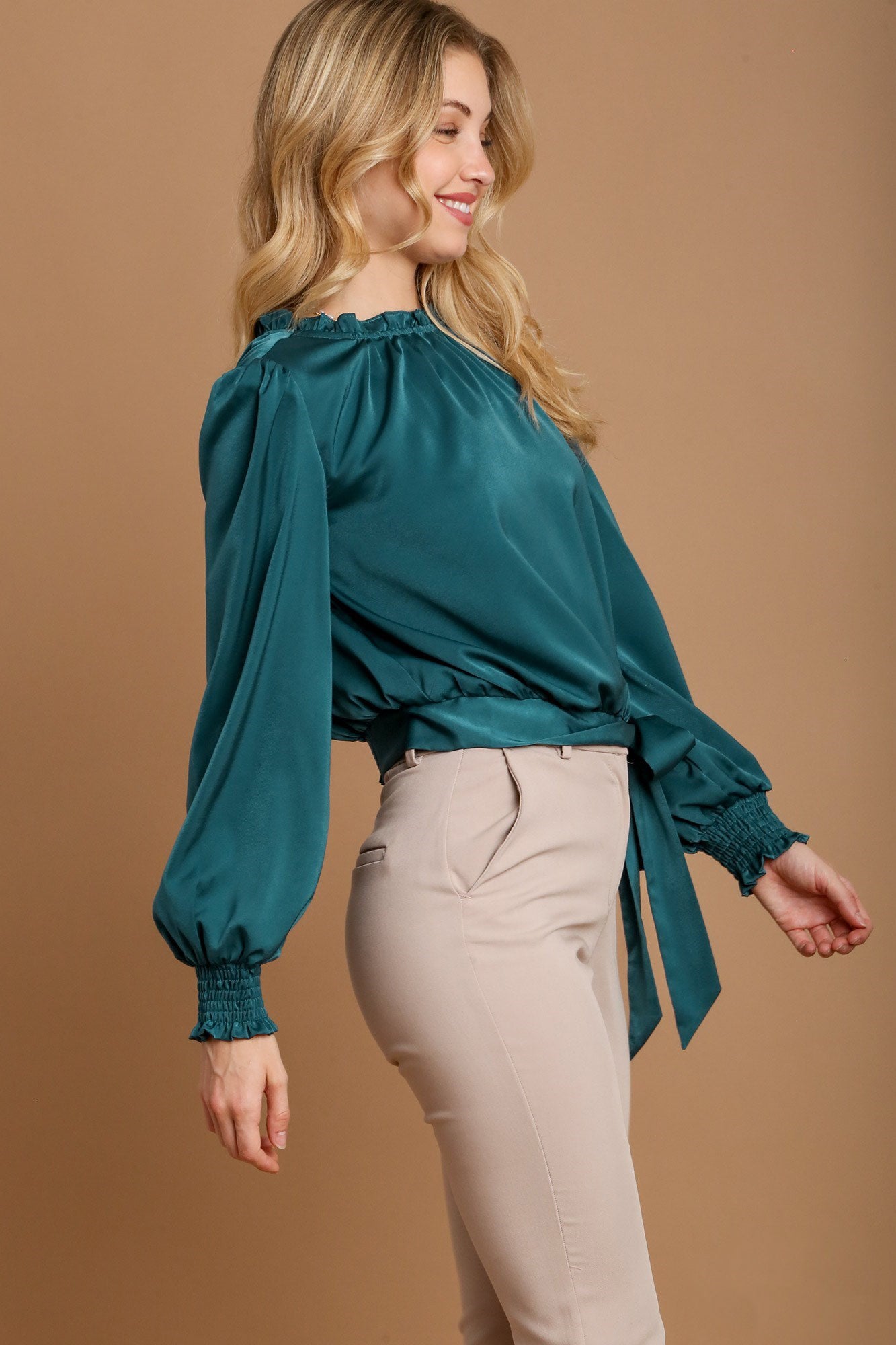 Umgee Frill Tied Hem Long Sleeve Blouse-TOPS / DRESSES-[Adult]-[Female]-2022 Online Blue Zone Planet