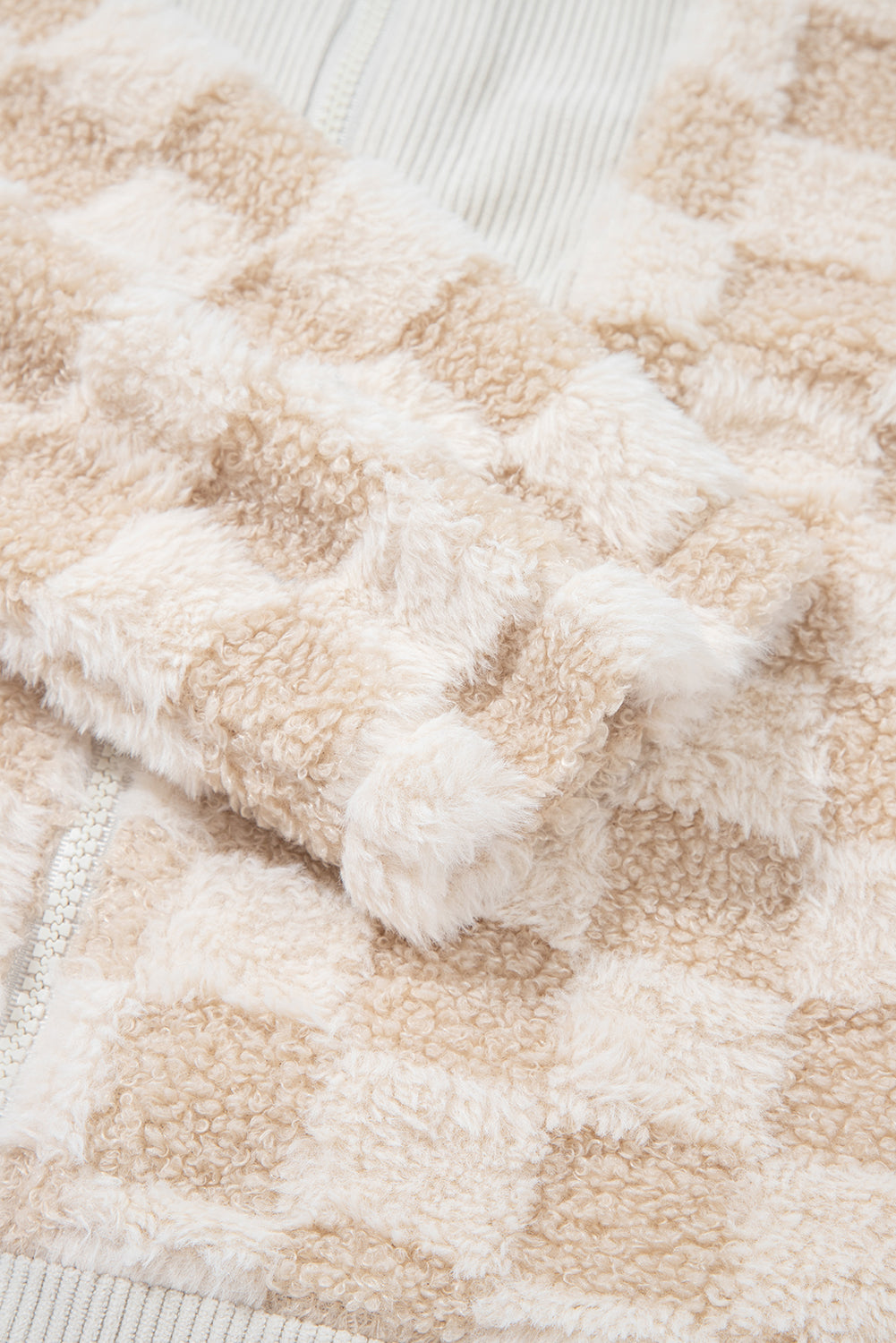 Khaki Checker Sherpa Corduroy Patchwork Zip up Collared Jacket-Outerwear/Jackets-[Adult]-[Female]-2022 Online Blue Zone Planet