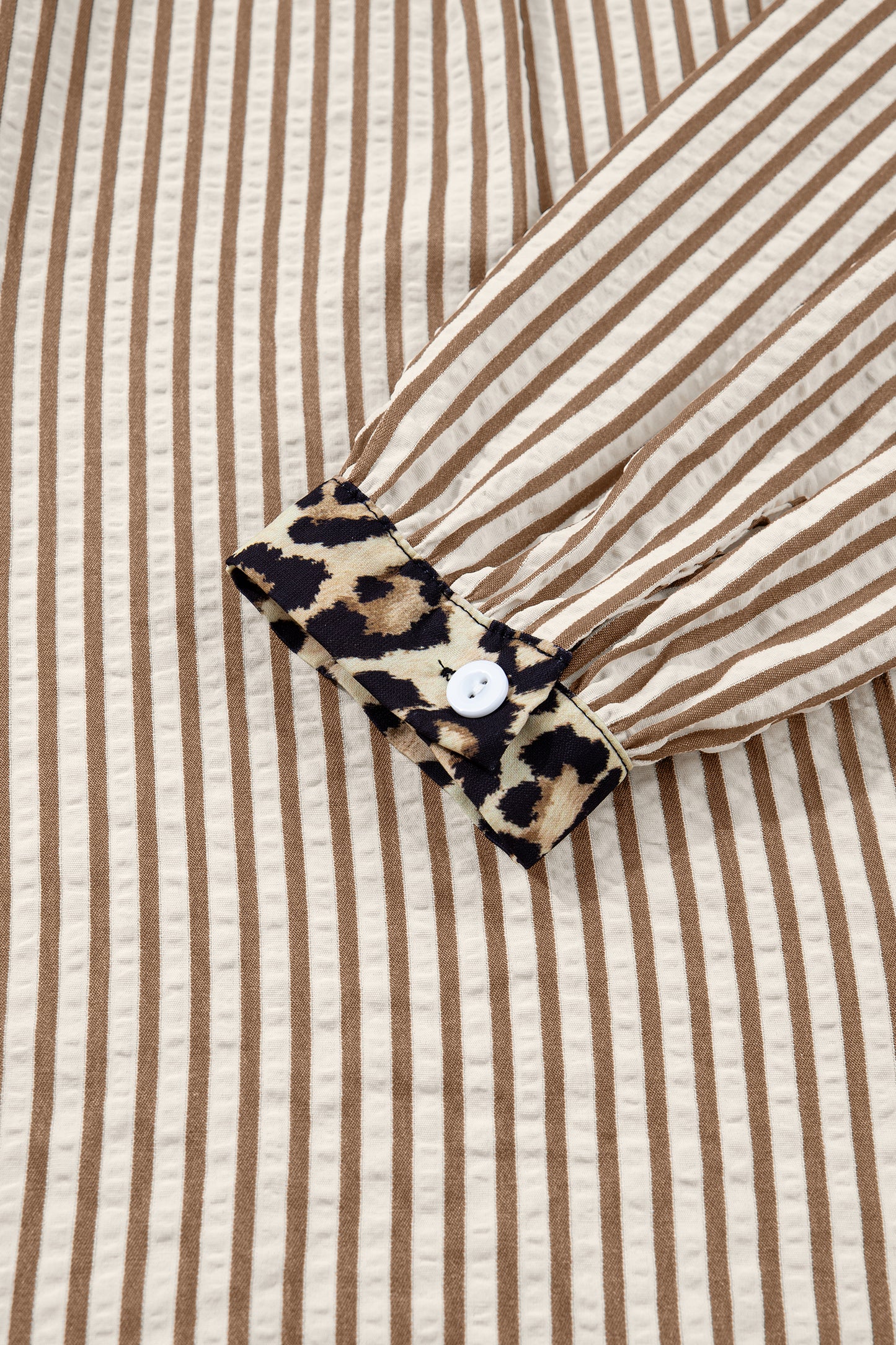Brown Stripe Leopard Patchwork Long Sleeve Shirt-Tops/Blouses & Shirts-[Adult]-[Female]-2022 Online Blue Zone Planet