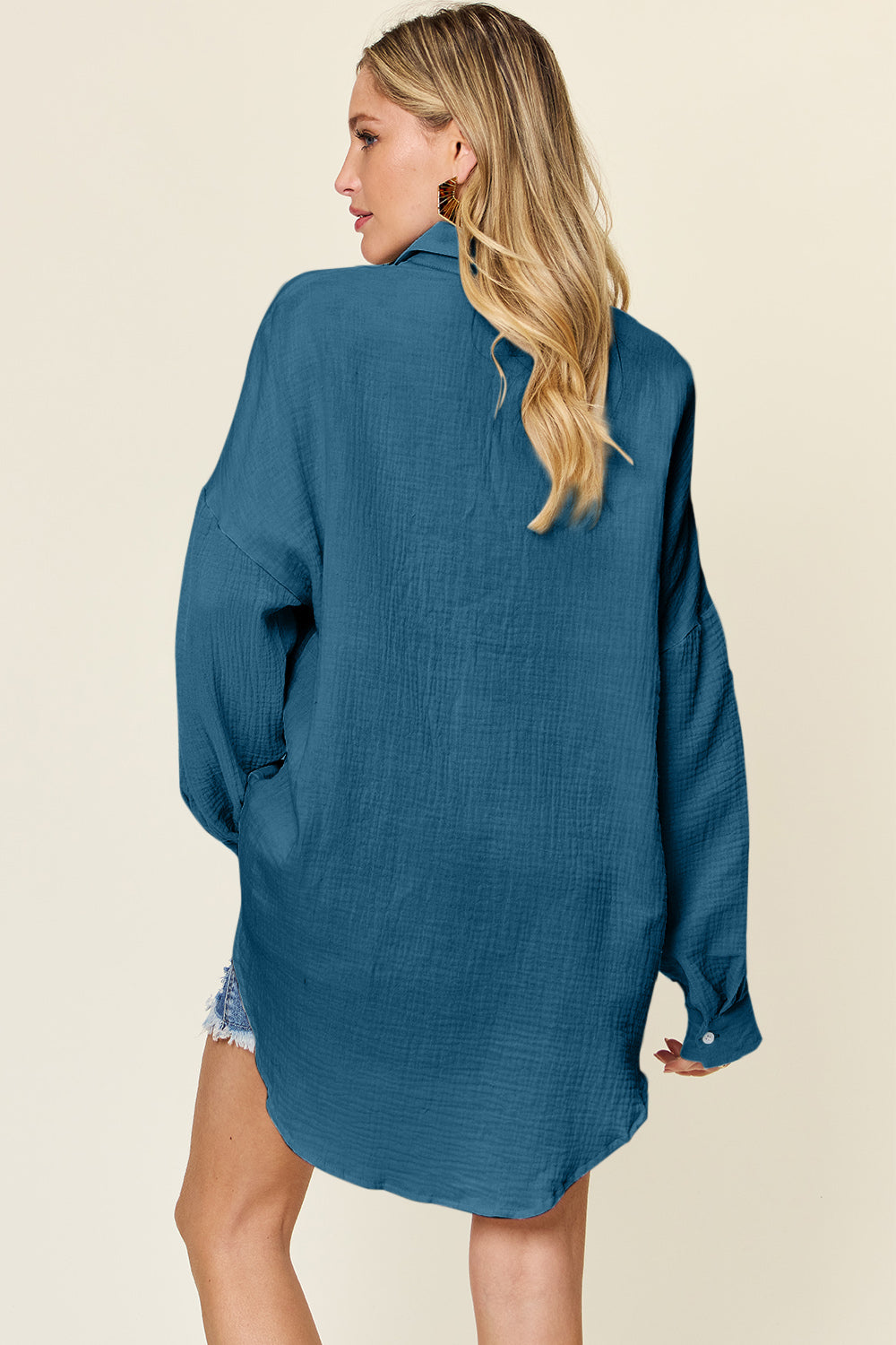 Double Take Full Size Pocketed Texture Button Up Shirt-TOPS / DRESSES-[Adult]-[Female]-2022 Online Blue Zone Planet