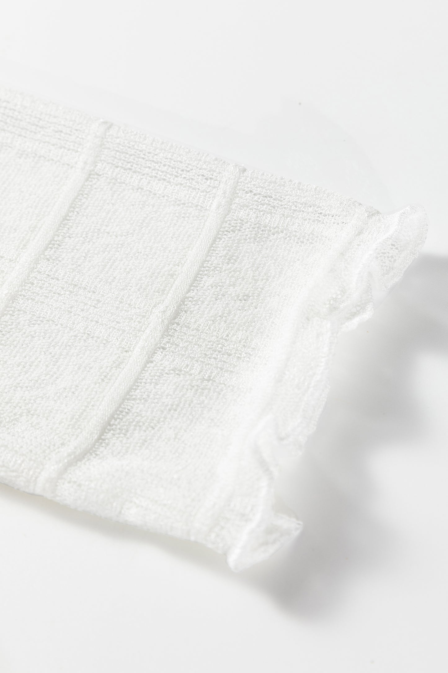 White Sheer Plaid Mesh Lettuce Trim Slim Fit Long Sleeve Top-Tops/Long Sleeve Tops-[Adult]-[Female]-2022 Online Blue Zone Planet