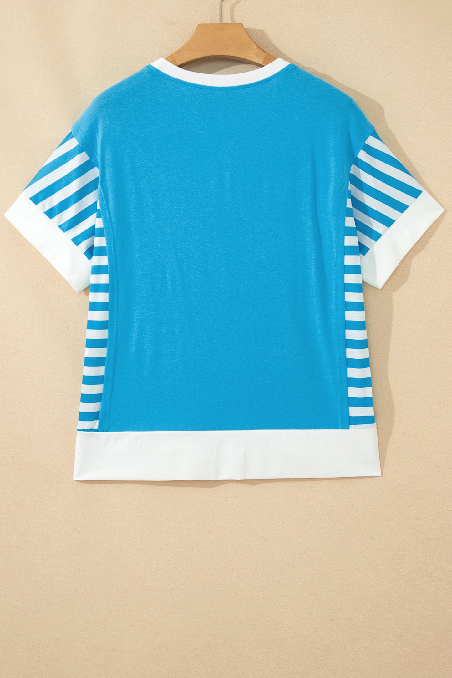 Light Blue Flag Print Patchwork Colorblock July 4th T Shirt-Tops/Tops & Tees-[Adult]-[Female]-2022 Online Blue Zone Planet