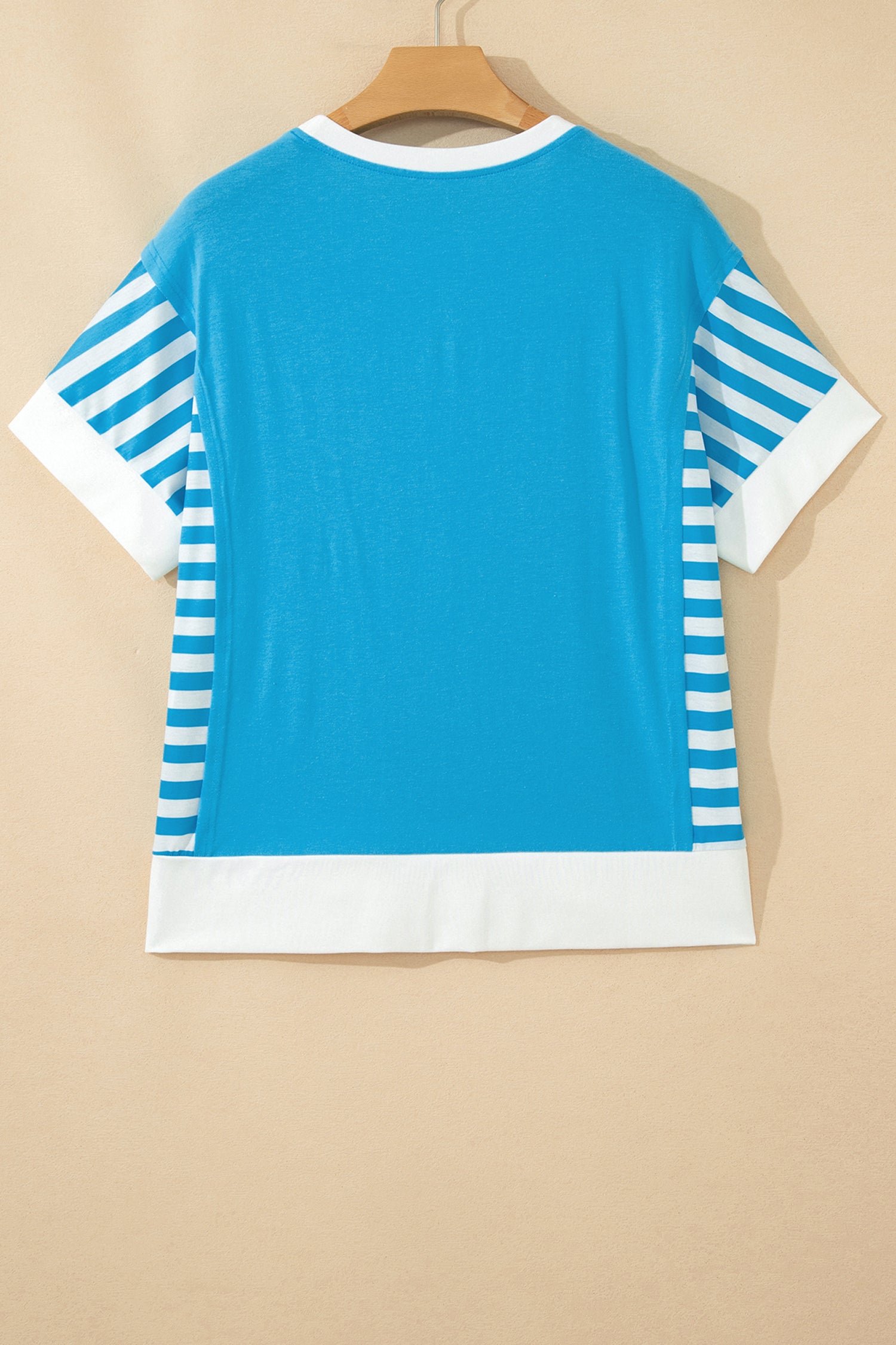Light Blue Flag Print Patchwork Colorblock July 4th T Shirt-Tops/Tops & Tees-[Adult]-[Female]-2022 Online Blue Zone Planet