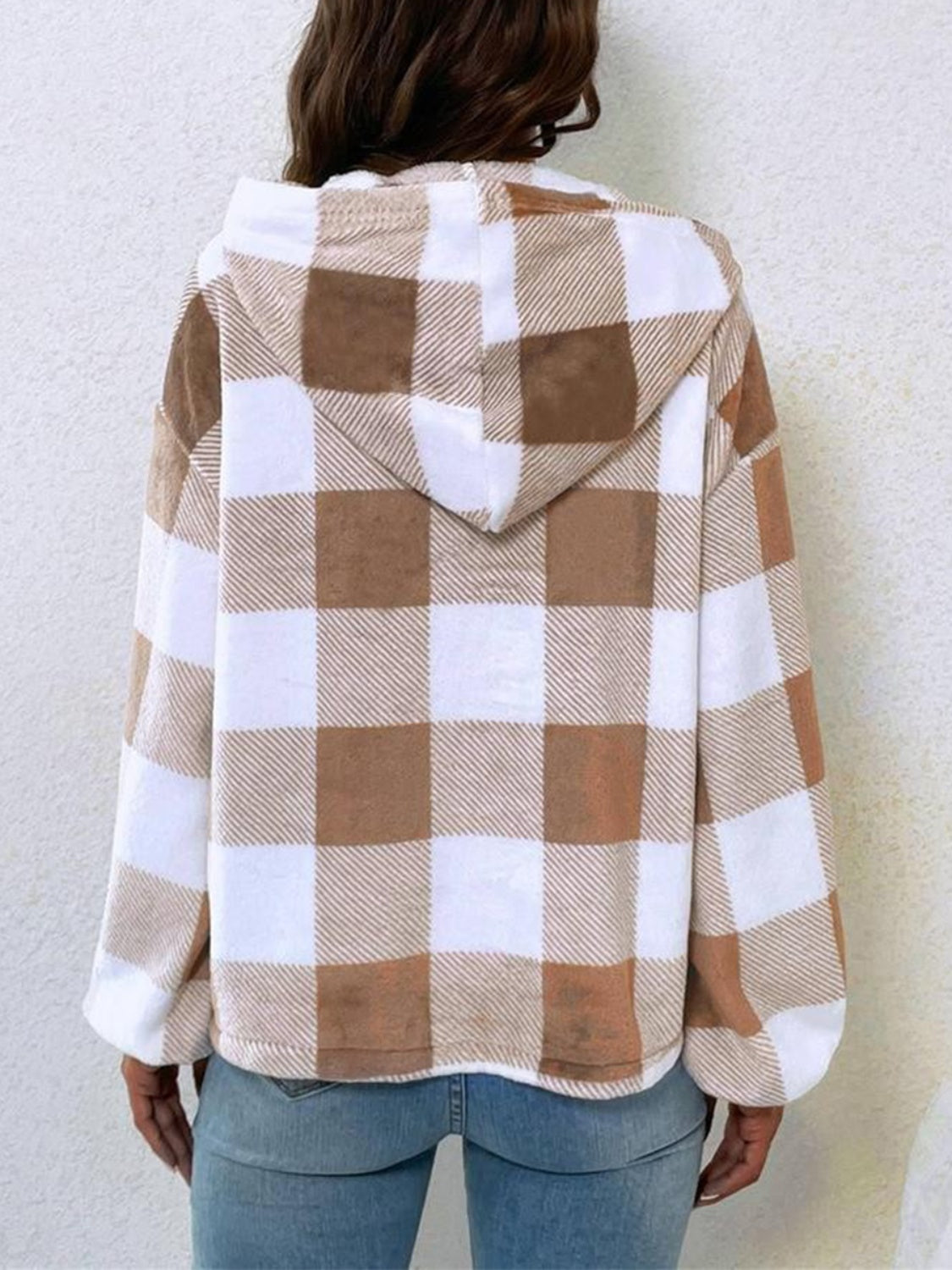 Plaid Half Button Long Sleeve Hoodie-TOPS / DRESSES-[Adult]-[Female]-2022 Online Blue Zone Planet