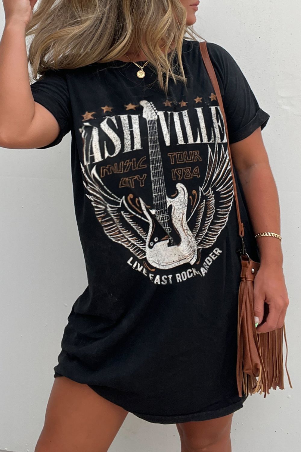 Graphic Round Neck Short Sleeve Tee Dress-TOPS / DRESSES-[Adult]-[Female]-2022 Online Blue Zone Planet