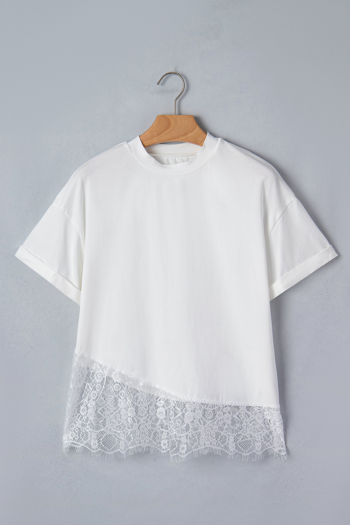 White Asymmetric Lace Hem Patchwork Tee-Tops/Tops & Tees-[Adult]-[Female]-2022 Online Blue Zone Planet