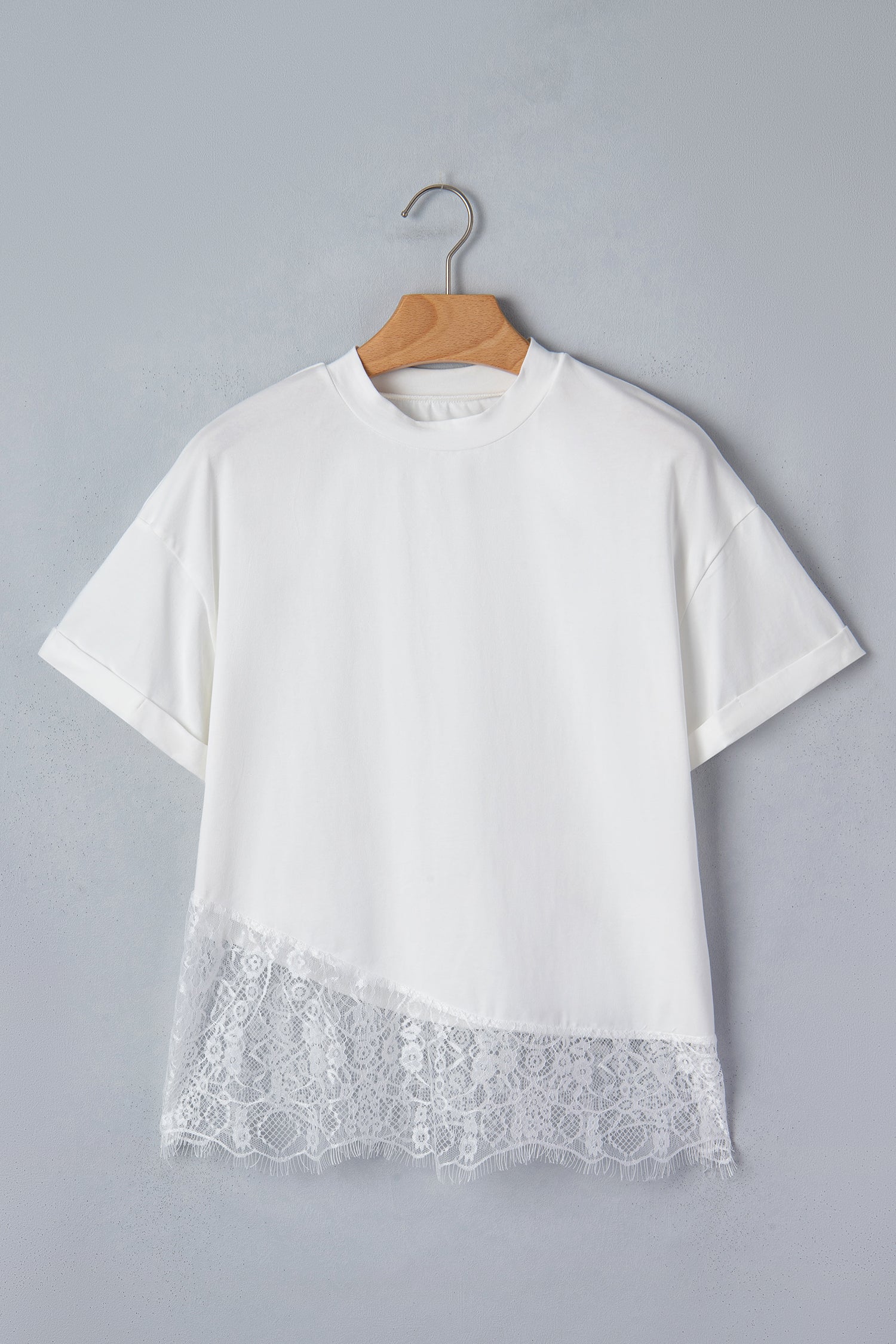 White Asymmetric Lace Hem Patchwork Tee-Tops/Tops & Tees-[Adult]-[Female]-2022 Online Blue Zone Planet