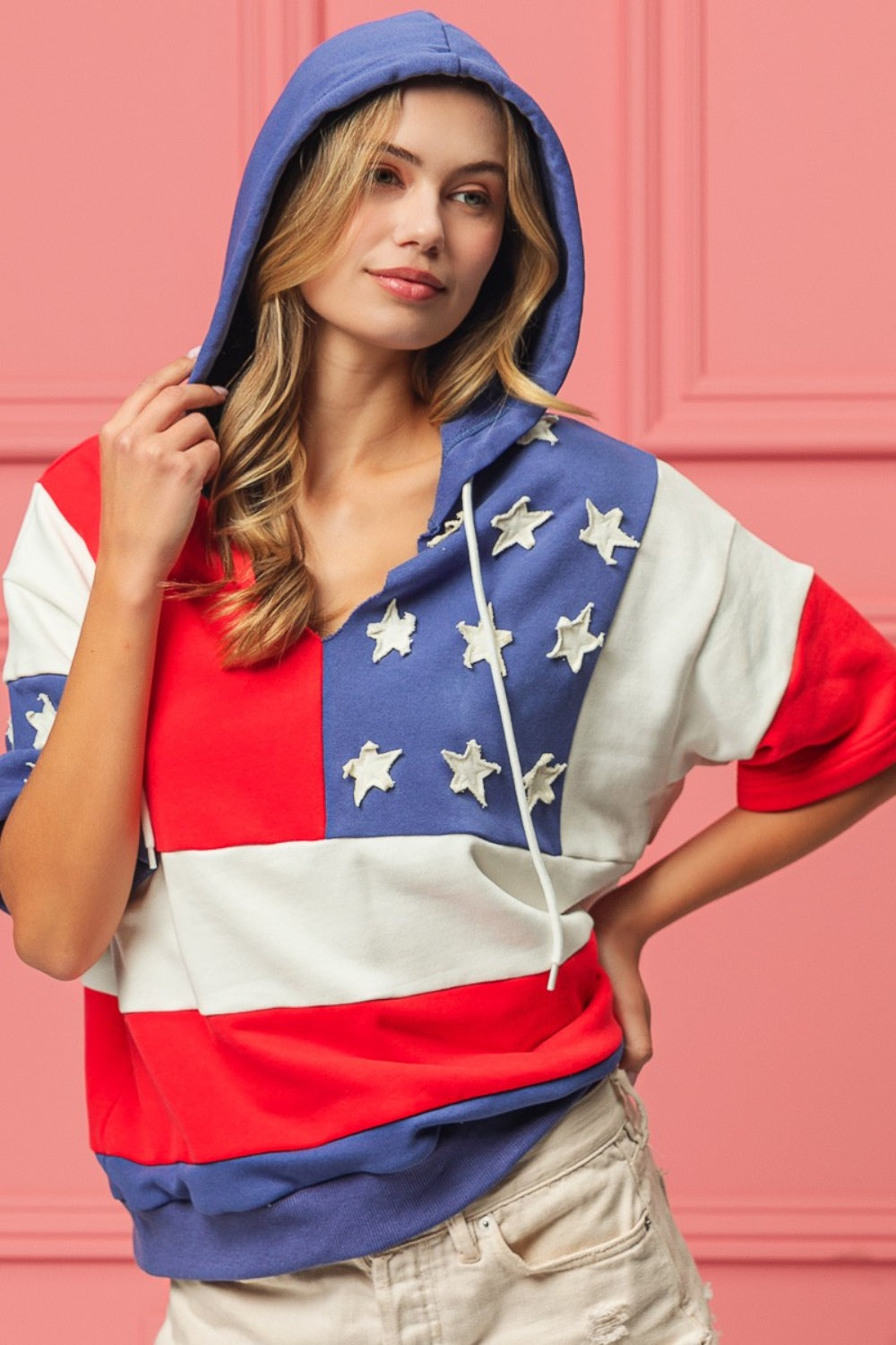 BiBi American Flag Theme Hoodie-TOPS / DRESSES-[Adult]-[Female]-2022 Online Blue Zone Planet