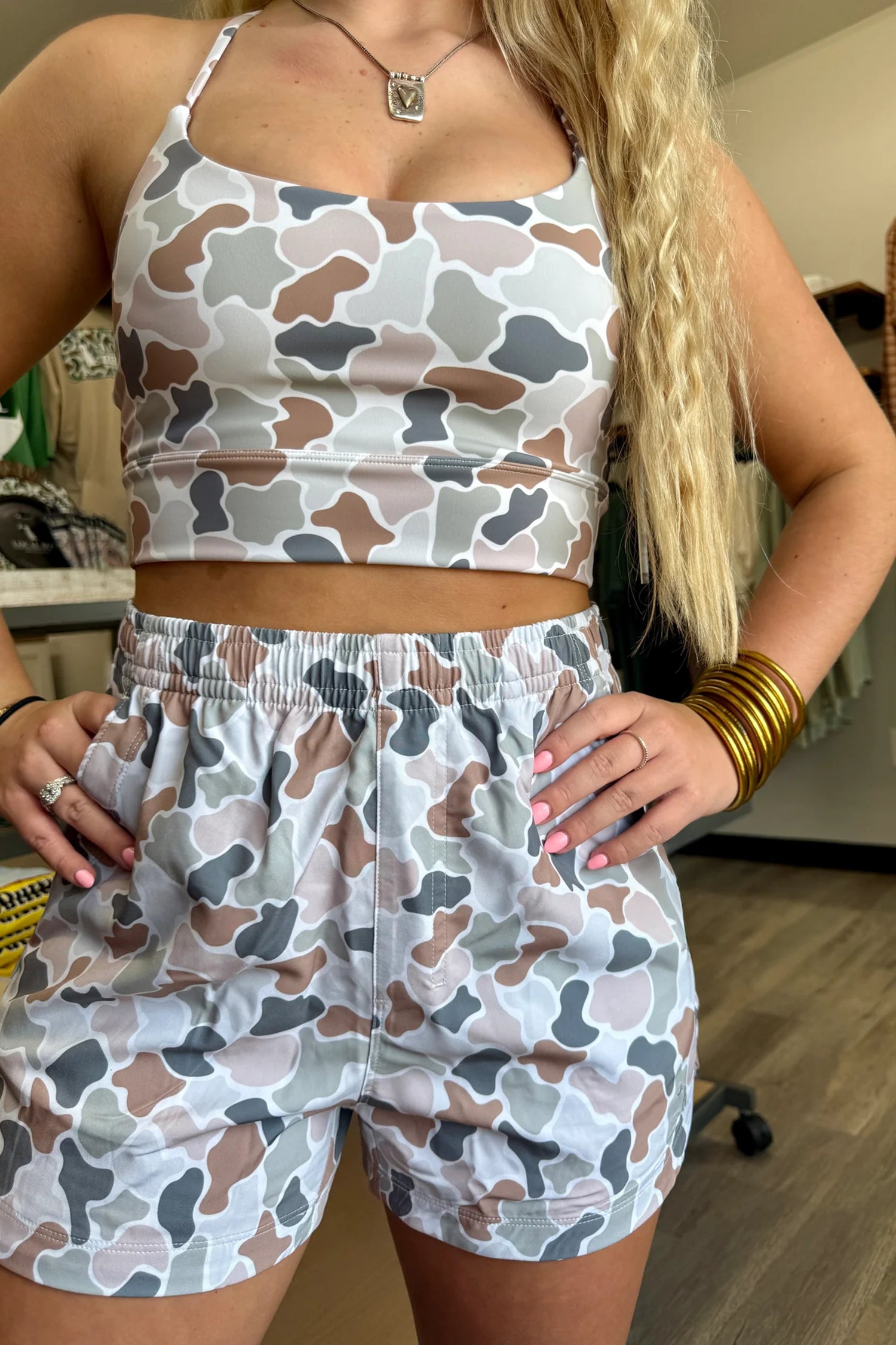 Multicolour Camouflage Printed Cropped Tank Athleisure 2pcs Short Set-Two Piece Sets/Short Sets-[Adult]-[Female]-2022 Online Blue Zone Planet
