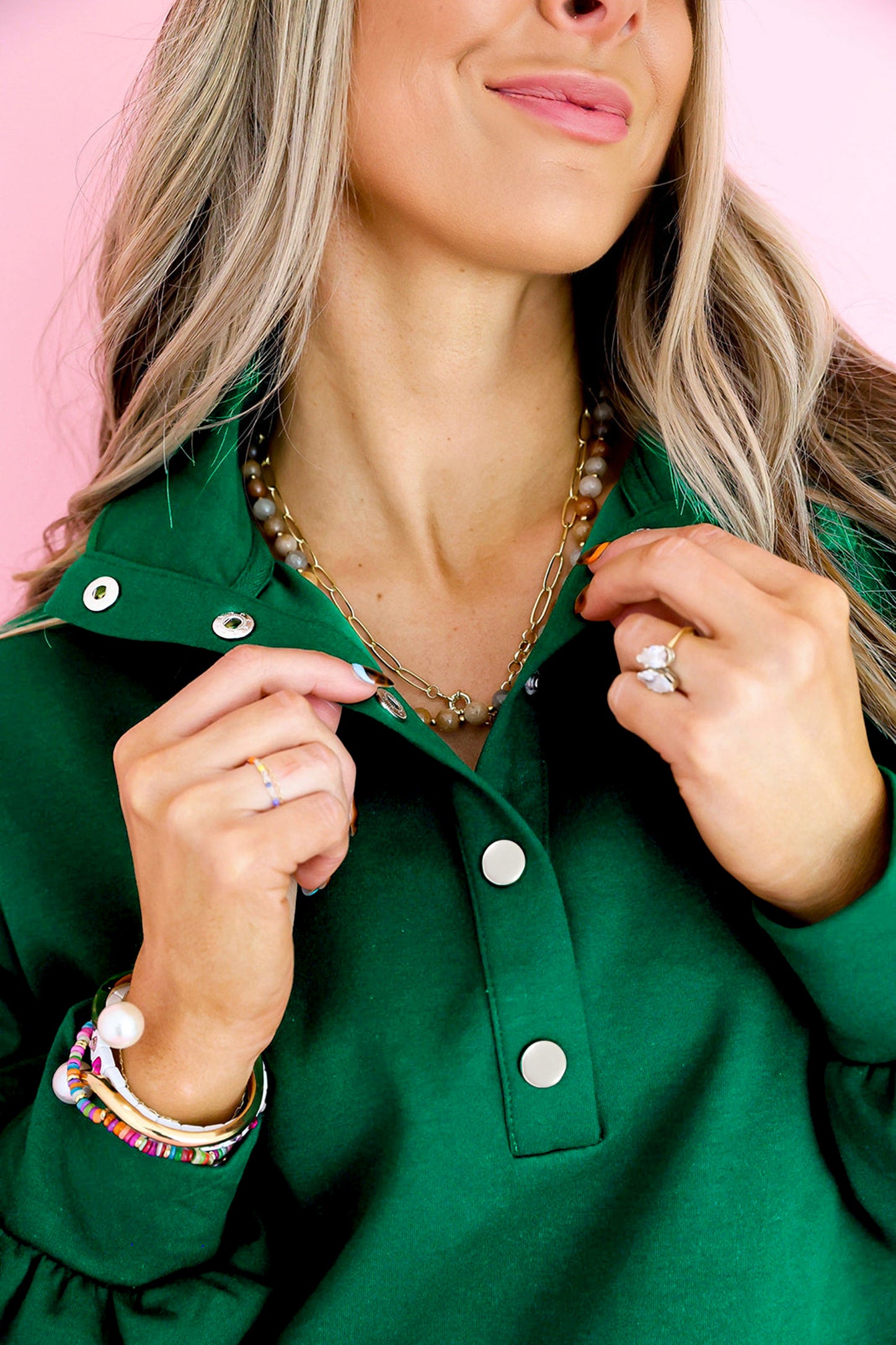 Blackish Green Embroidered Scallop Trim Half Button Pullover Casual Shorts Set-Two Piece Sets/Short Sets-[Adult]-[Female]-2022 Online Blue Zone Planet