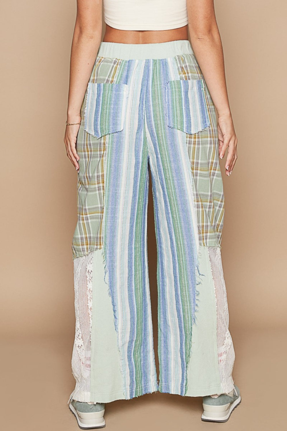 POL Drawstring Plaid Print Lace Straight Pants-BOTTOMS SIZES SMALL MEDIUM LARGE-[Adult]-[Female]-2022 Online Blue Zone Planet