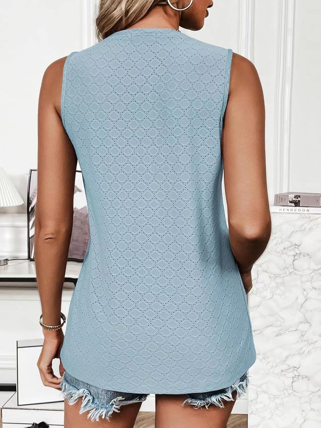 Eyelet Round Neck Tank-TOPS / DRESSES-[Adult]-[Female]-2022 Online Blue Zone Planet