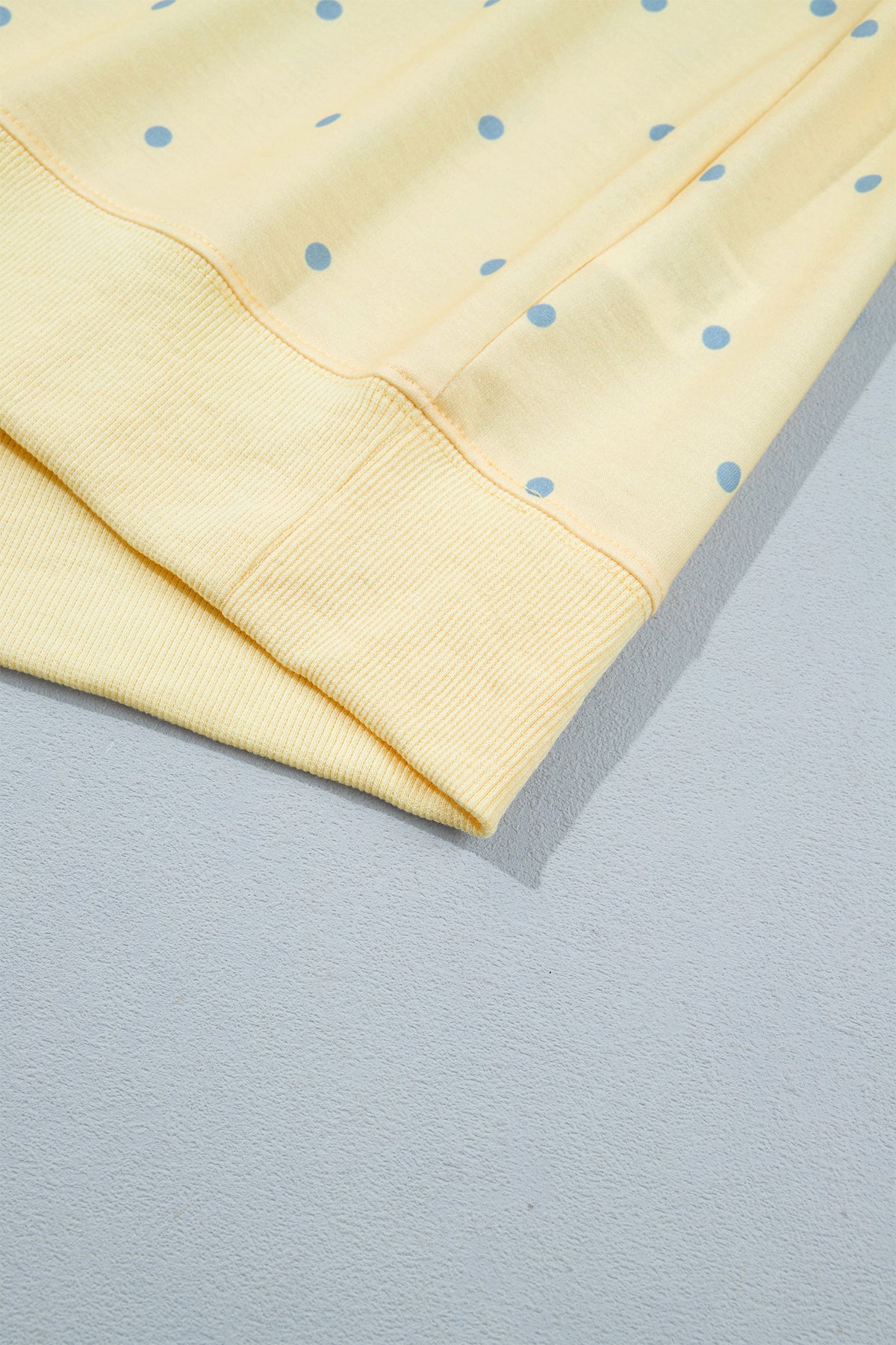 Yellow Polka Dot Print Piping Trim 3/4 Sleeve Relaxed Top-Tops/Long Sleeve Tops-[Adult]-[Female]-2022 Online Blue Zone Planet