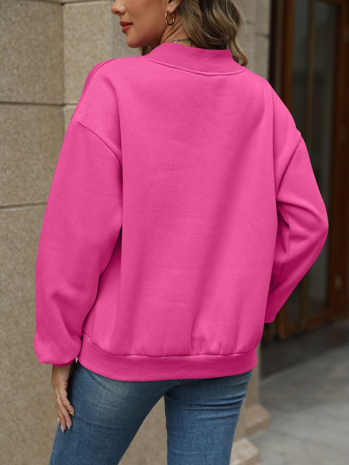 V-Neck Long Sleeve Dropped Shoulder Sweatshirt-TOPS / DRESSES-[Adult]-[Female]-2022 Online Blue Zone Planet