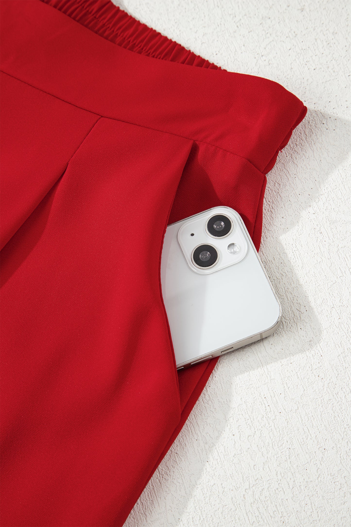 Fiery Red Pleated Detail Pull On High Elastic Waist Loose Straight Pants-Bottoms/Pants & Culotte-[Adult]-[Female]-2022 Online Blue Zone Planet