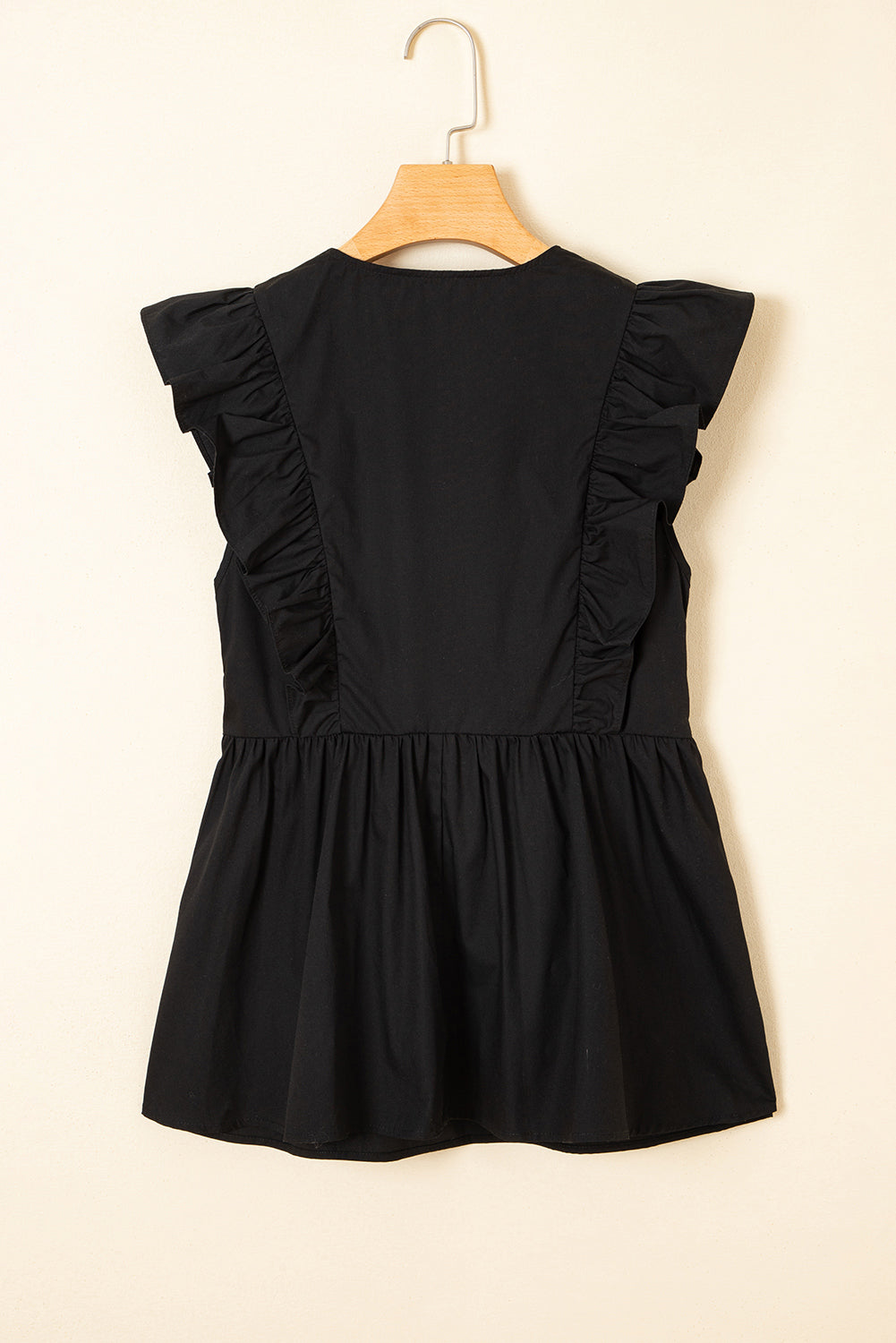 Black Contrast Ricrac Trim Ruffled V Neck Peplum Top-Tops/Blouses & Shirts-[Adult]-[Female]-2022 Online Blue Zone Planet