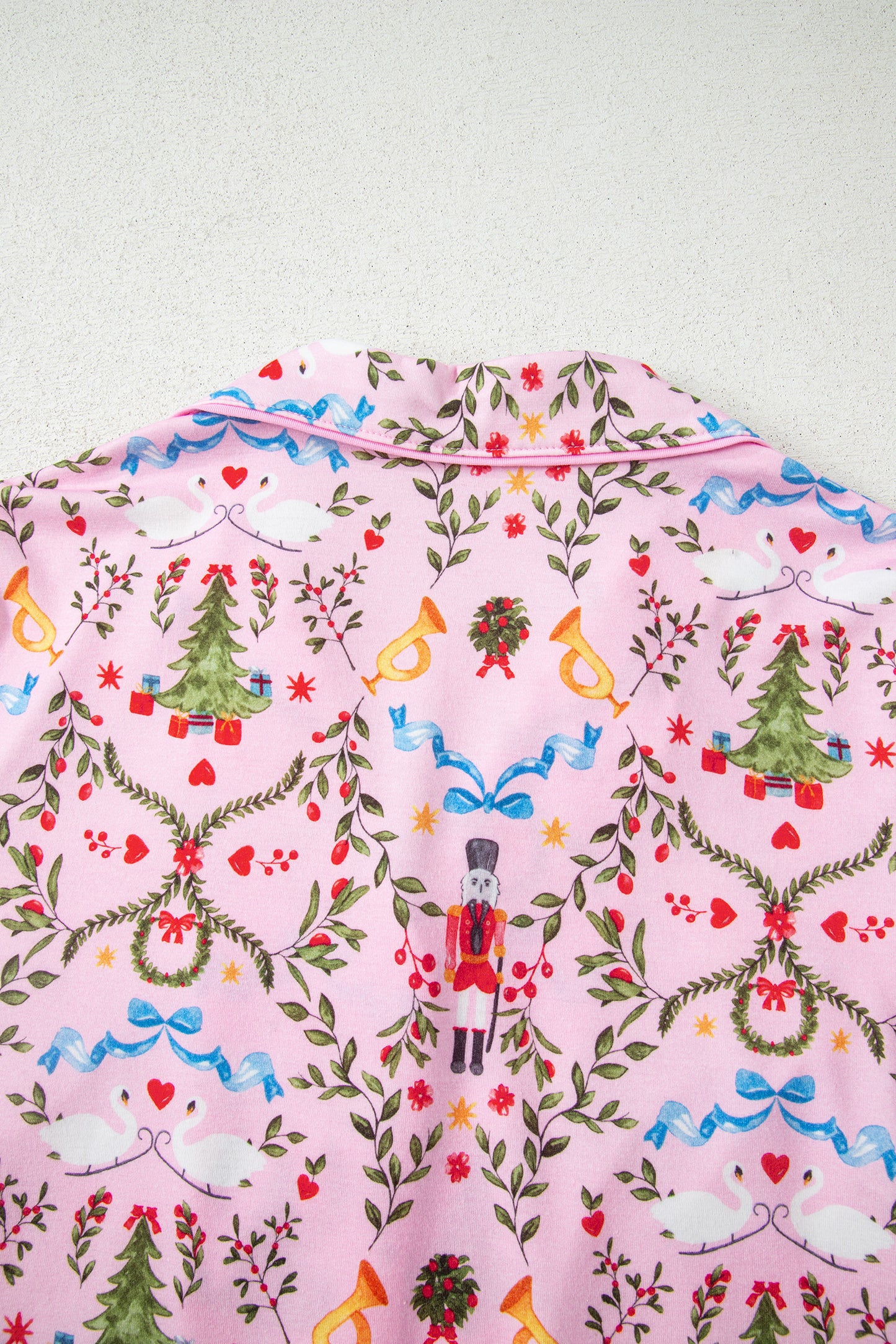 Pink Nutcracker Doll Christmas Print Ribbon Tie Waist Short 2pcs Pajama Set-Loungewear & Sleepwear/Sleepwear-[Adult]-[Female]-2022 Online Blue Zone Planet
