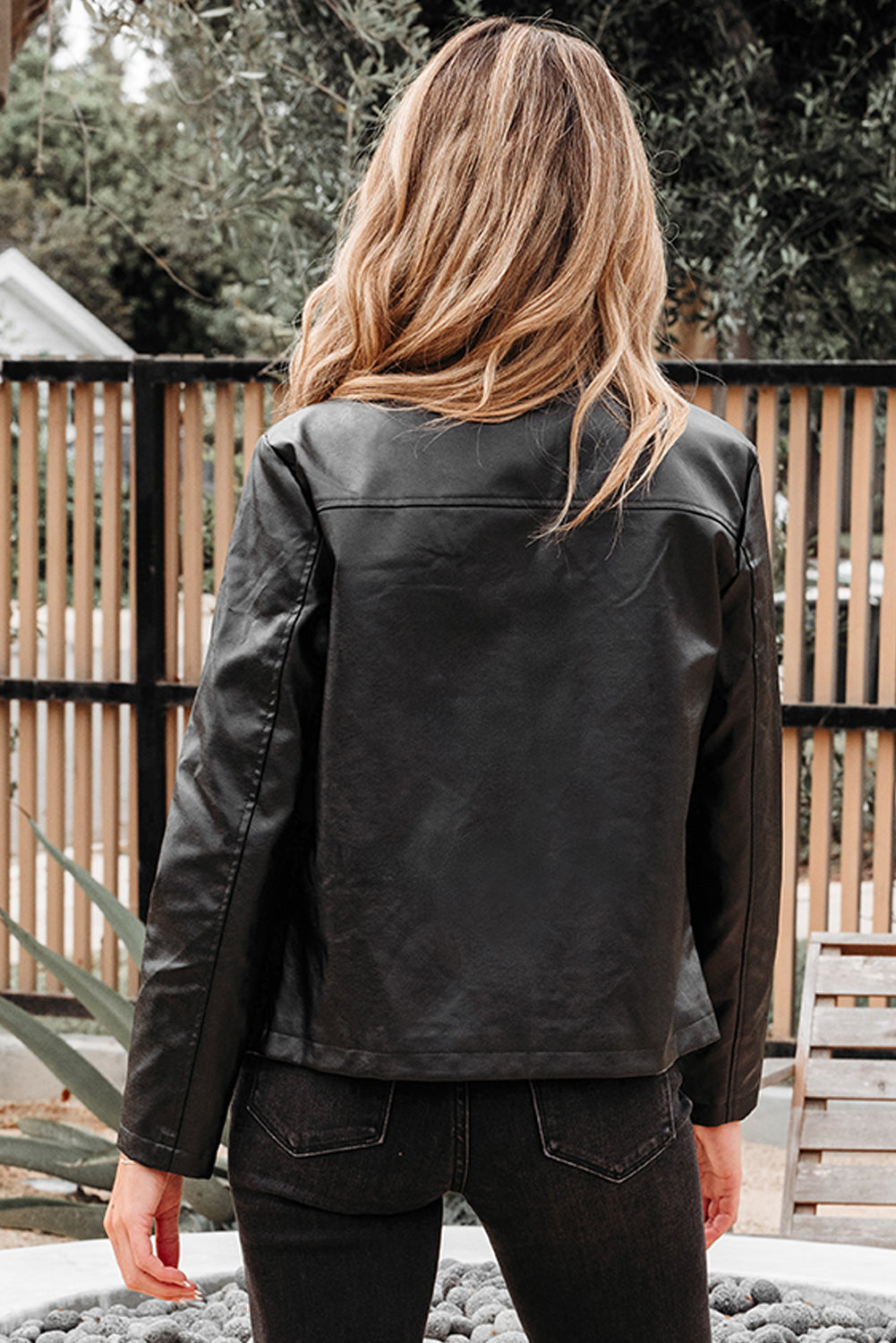 Black Faux Leather Buttoned Front Boxy Jacket-Outerwear/Jackets-[Adult]-[Female]-2022 Online Blue Zone Planet