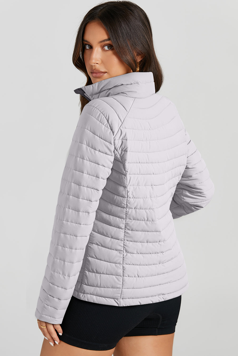 Burgundy Solid Color Quilted Zip-up Puffer Jacket-Outerwear/Coats-[Adult]-[Female]-2022 Online Blue Zone Planet