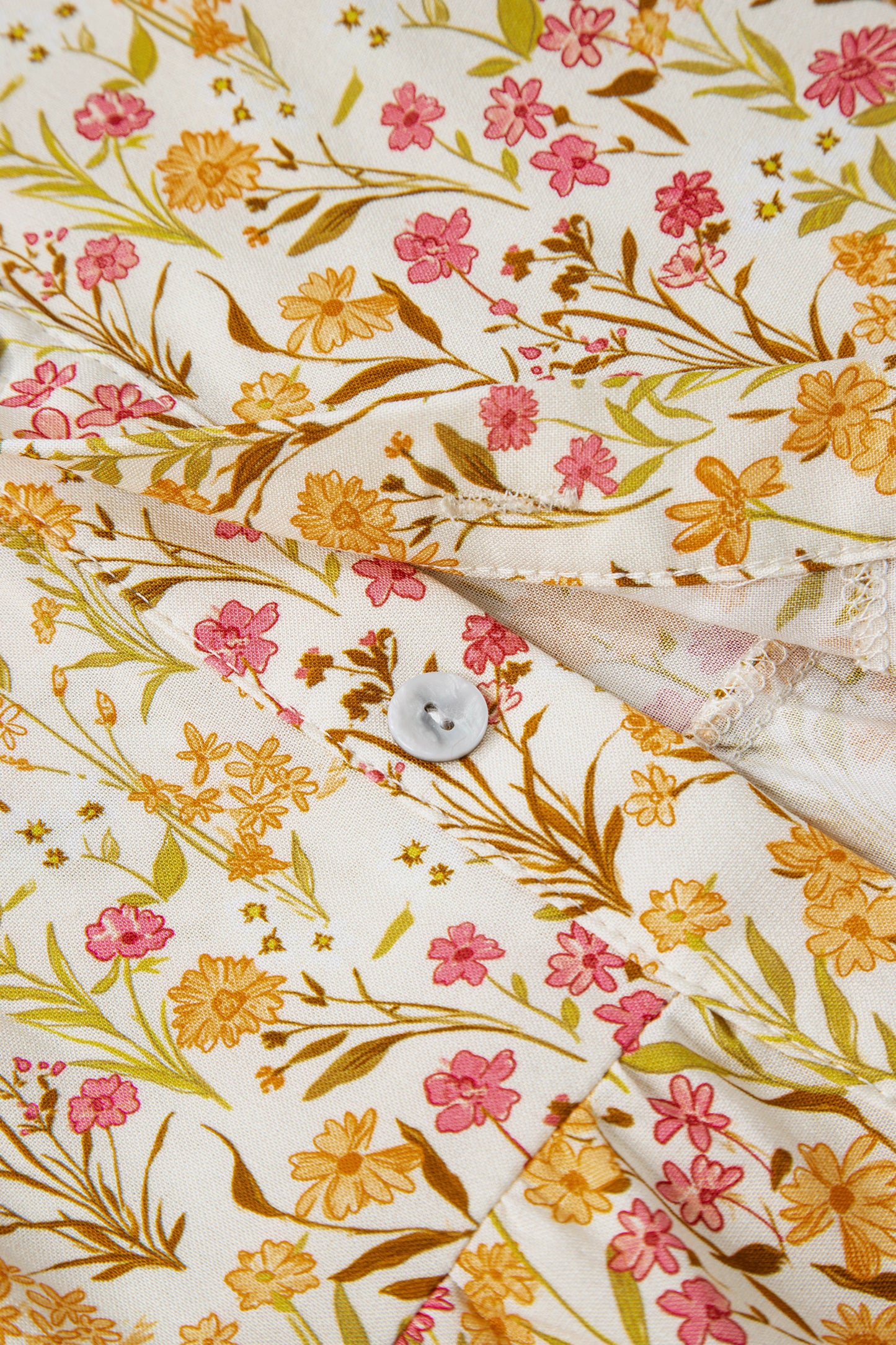 Yellow Floral Print Frilly Trim Smocked Cuff Long Sleeve Loose Shirt Dress-TOPS / DRESSES-[Adult]-[Female]-2022 Online Blue Zone Planet