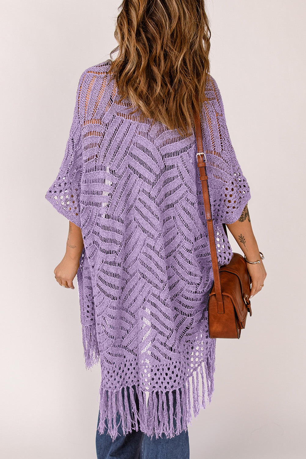 Blue Zone Planet | Openwork Open Front Cardigan with Fringes-TOPS / DRESSES-[Adult]-[Female]-2022 Online Blue Zone Planet