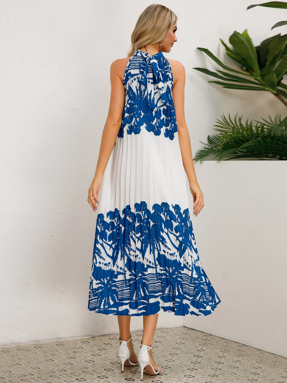 Tied Printed Sleeveless Midi Dress-TOPS / DRESSES-[Adult]-[Female]-2022 Online Blue Zone Planet