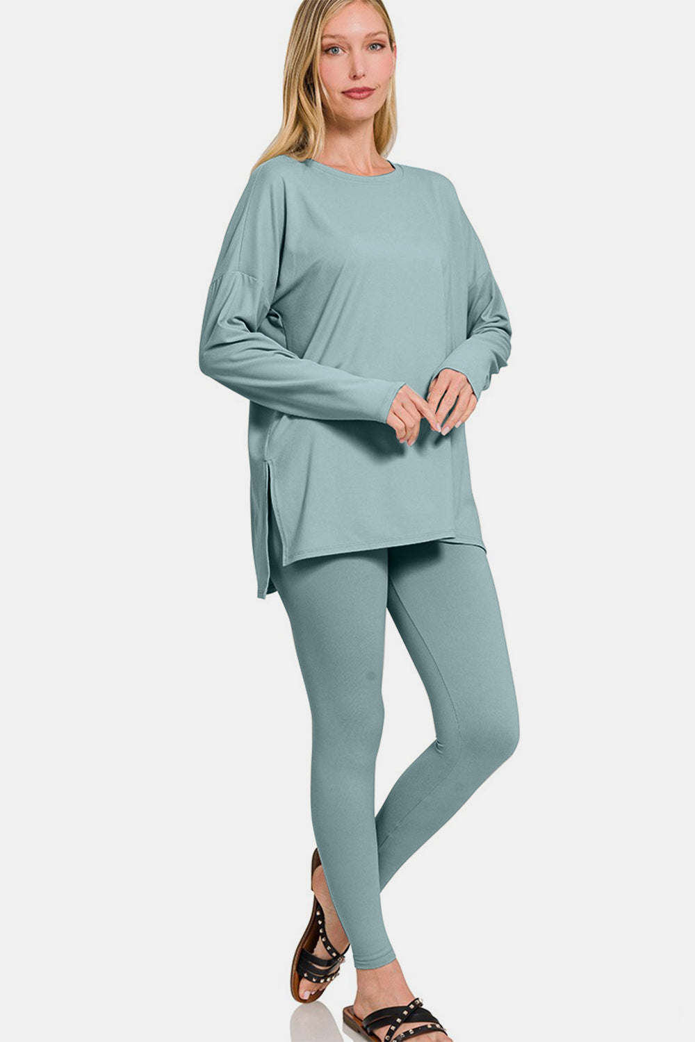 Blue Zone Planet | Zenana Full Size Brushed Microfiber Top and Leggings Lounge Set-TOPS / DRESSES-[Adult]-[Female]-2022 Online Blue Zone Planet