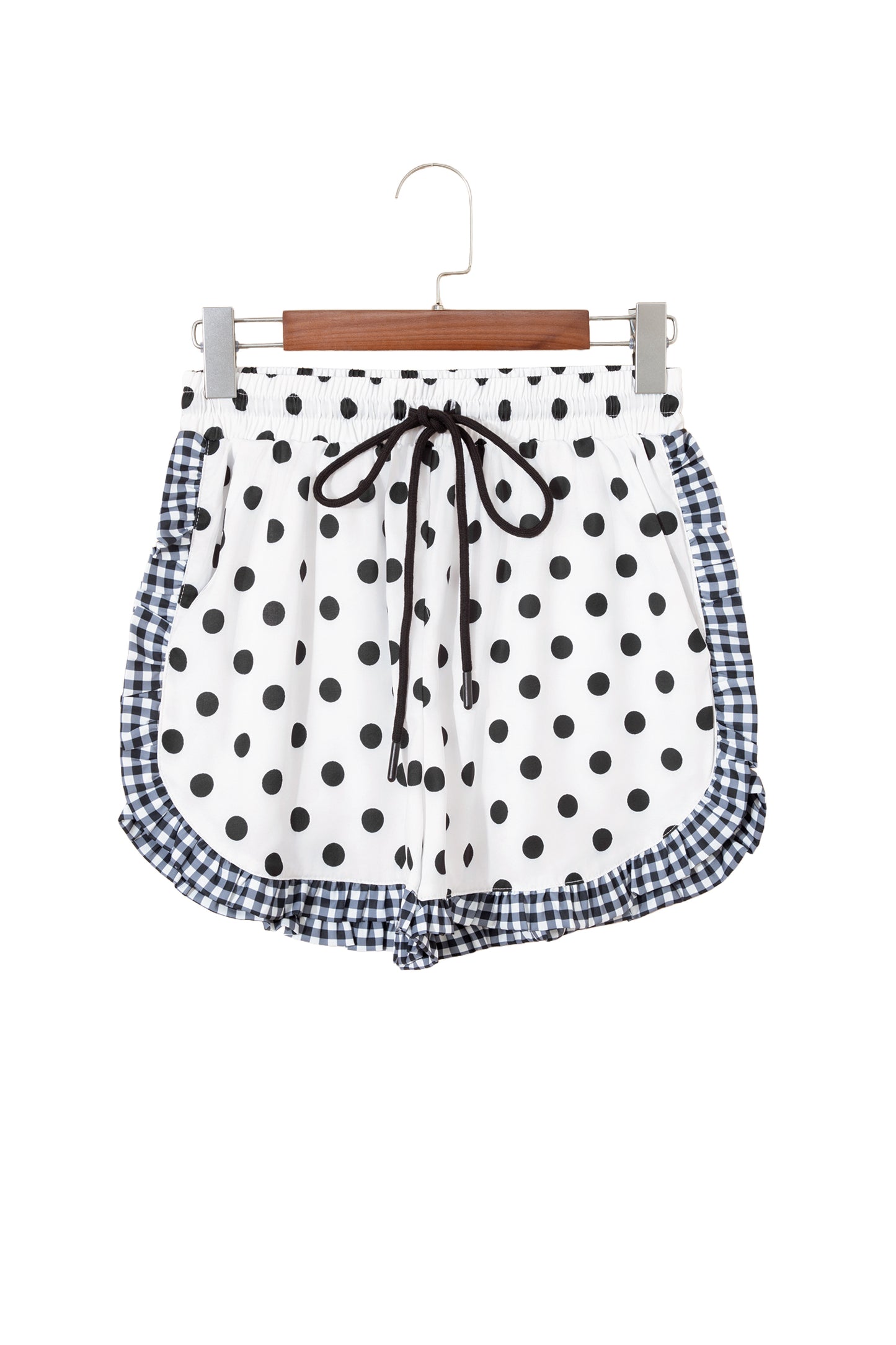 White Polka Dot Contrast Ruffle Trim Shorts-Bottoms/Casual Shorts-[Adult]-[Female]-2022 Online Blue Zone Planet