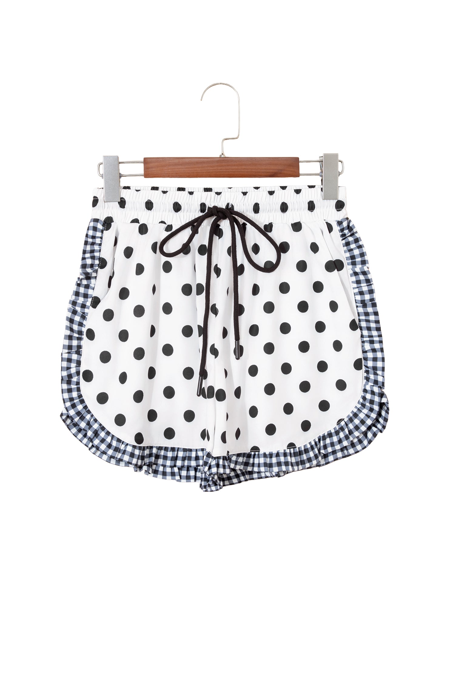 White Polka Dot Contrast Ruffle Trim Shorts-Bottoms/Casual Shorts-[Adult]-[Female]-2022 Online Blue Zone Planet