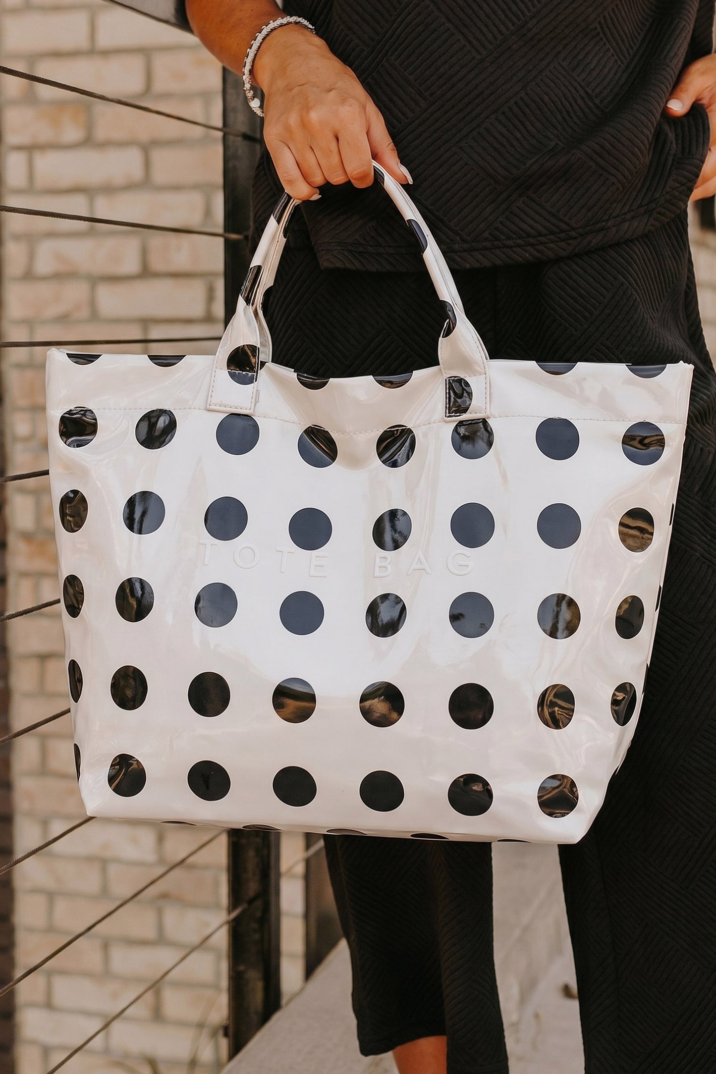 Dark Blue Polka Dot Durable Waterproof PVC Tote Bag