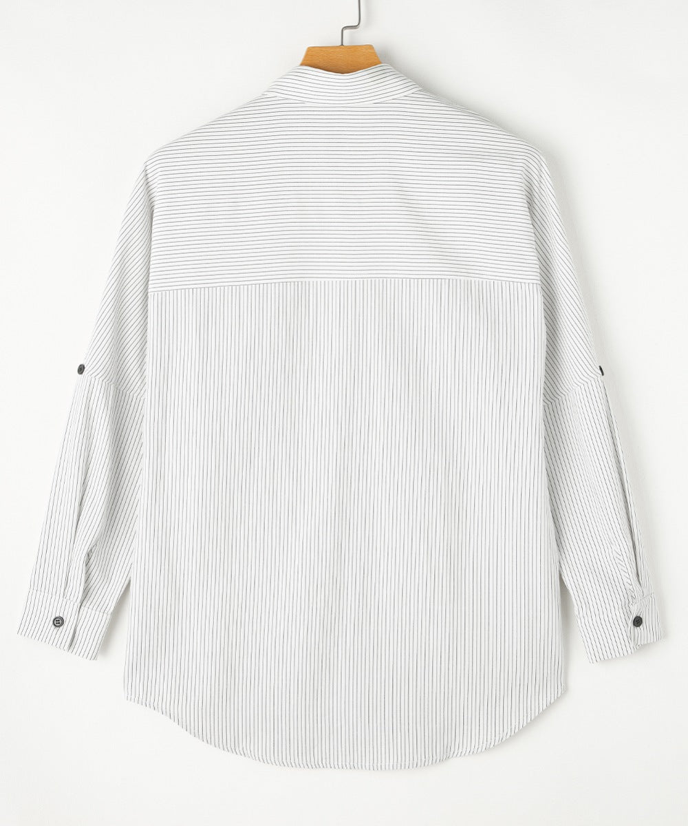 Striped Collared Neck Long Sleeve Shirt-TOPS / DRESSES-[Adult]-[Female]-2022 Online Blue Zone Planet