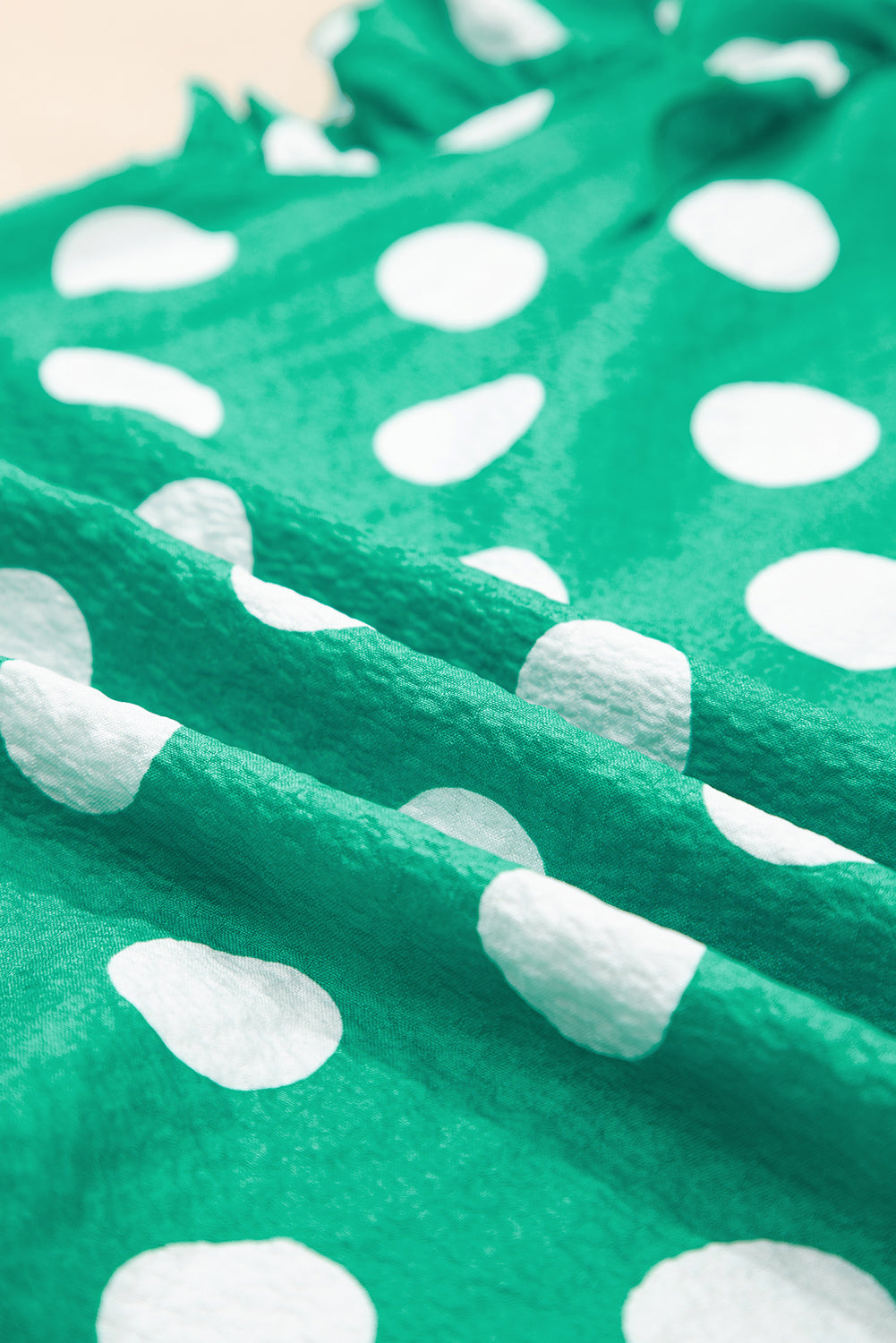 Green Polka Dot Print Ruffled Sleeve V Neck Blouse-Tops/Blouses & Shirts-[Adult]-[Female]-2022 Online Blue Zone Planet