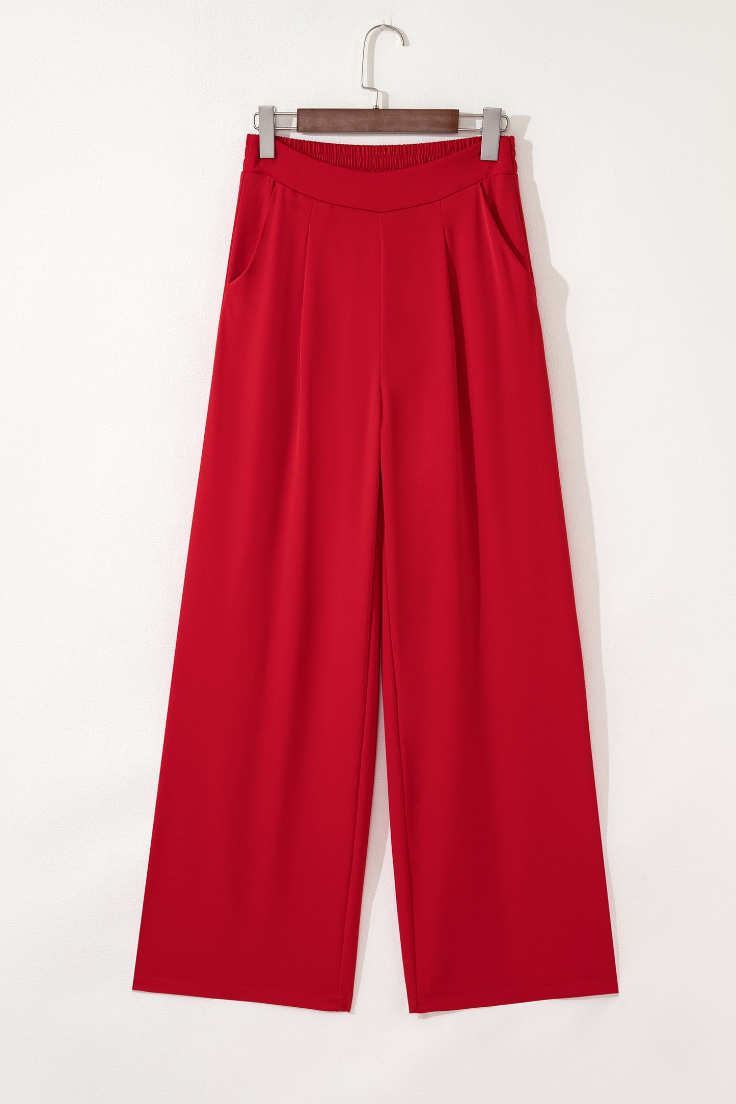Fiery Red Pleated Detail Pull On High Elastic Waist Loose Straight Pants-Bottoms/Pants & Culotte-[Adult]-[Female]-2022 Online Blue Zone Planet