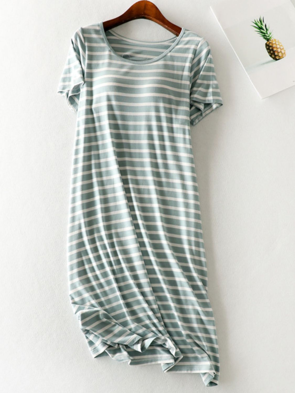 Blue Zone Planet | Striped Round Neck Short Sleeve Dress-TOPS / DRESSES-[Adult]-[Female]-Green/White-M-2022 Online Blue Zone Planet