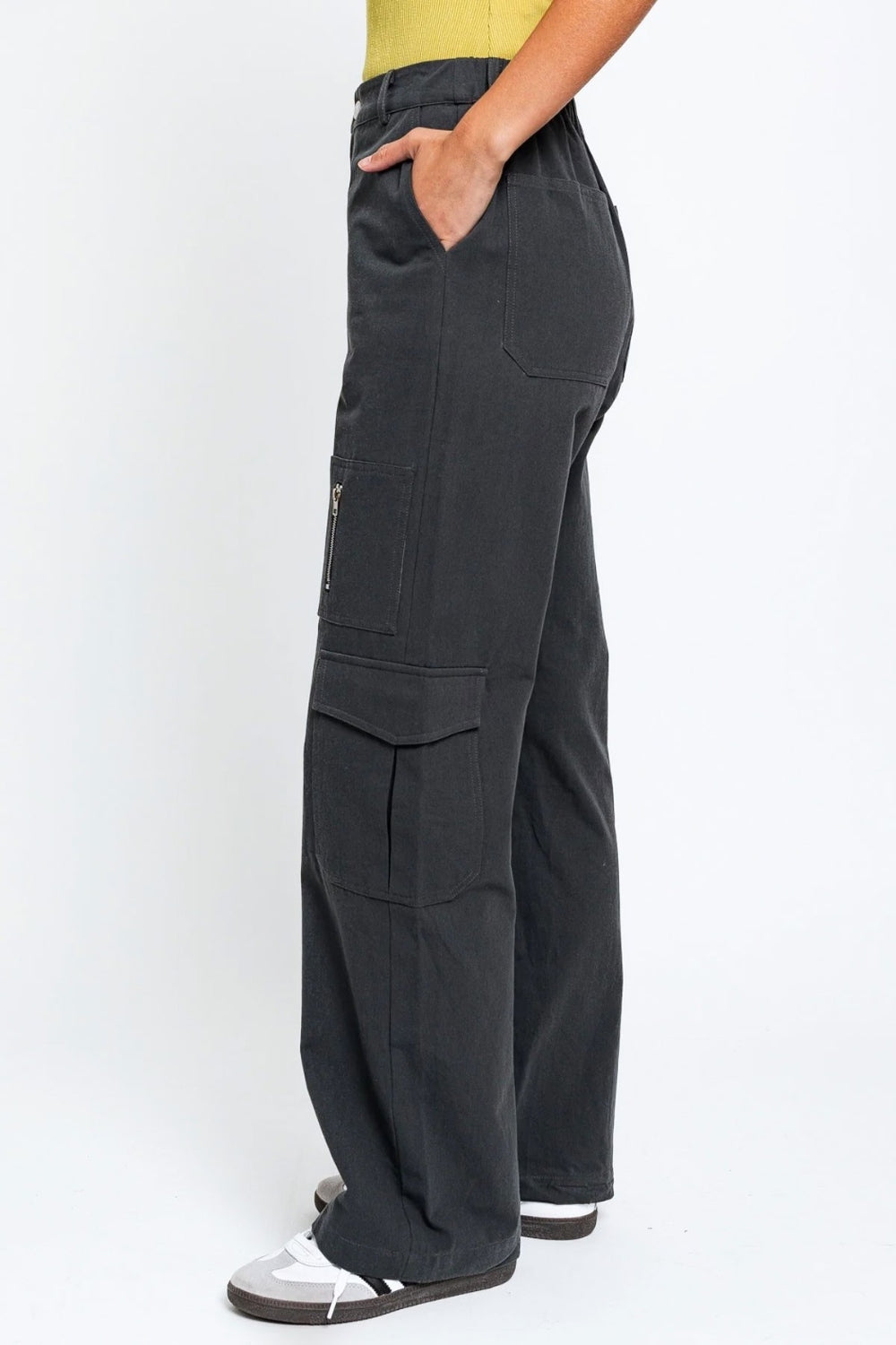 Blue Zone Planet | Le Lis High Waisted Wide Leg Cargo Pants with Pockets-BOTTOMS SIZES SMALL MEDIUM LARGE-[Adult]-[Female]-2022 Online Blue Zone Planet