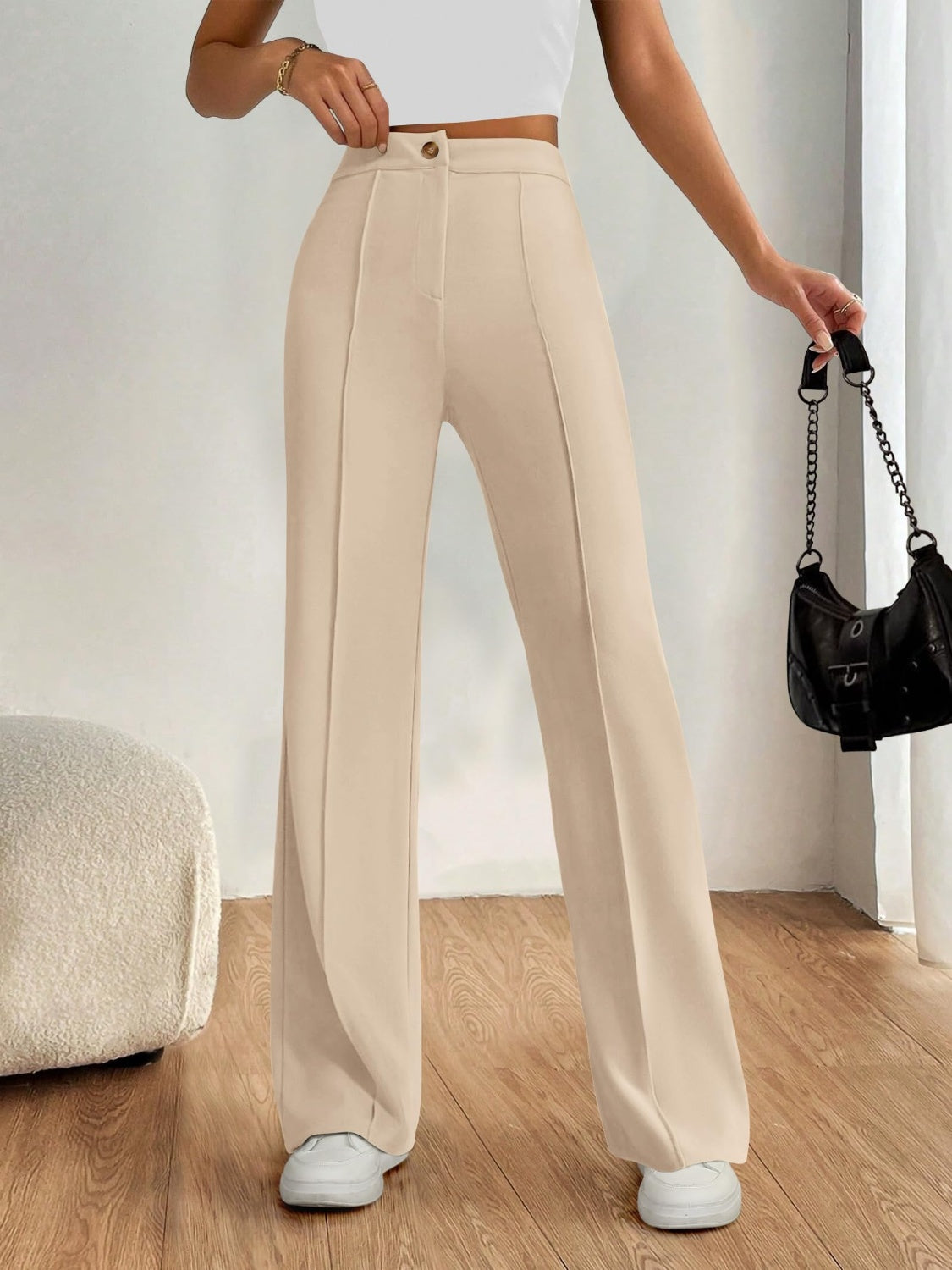 High Waist Wide Leg Pants-BOTTOMS SIZES SMALL MEDIUM LARGE-[Adult]-[Female]-2022 Online Blue Zone Planet