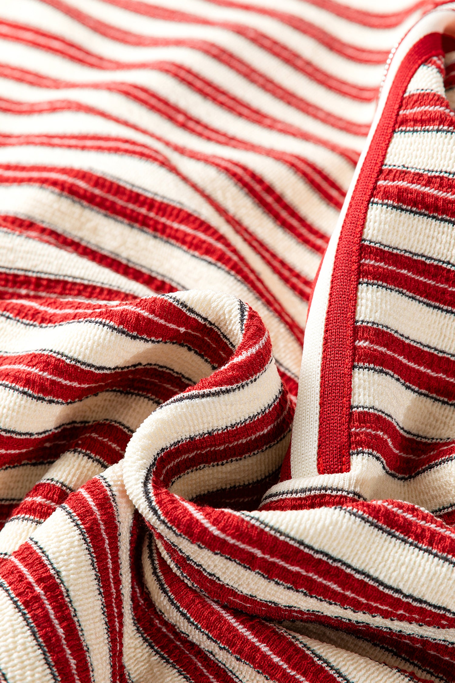 Racing Red Striped Print Contrast Collar Zip V Neck Long Sleeve Top-Tops/Long Sleeve Tops-[Adult]-[Female]-2022 Online Blue Zone Planet