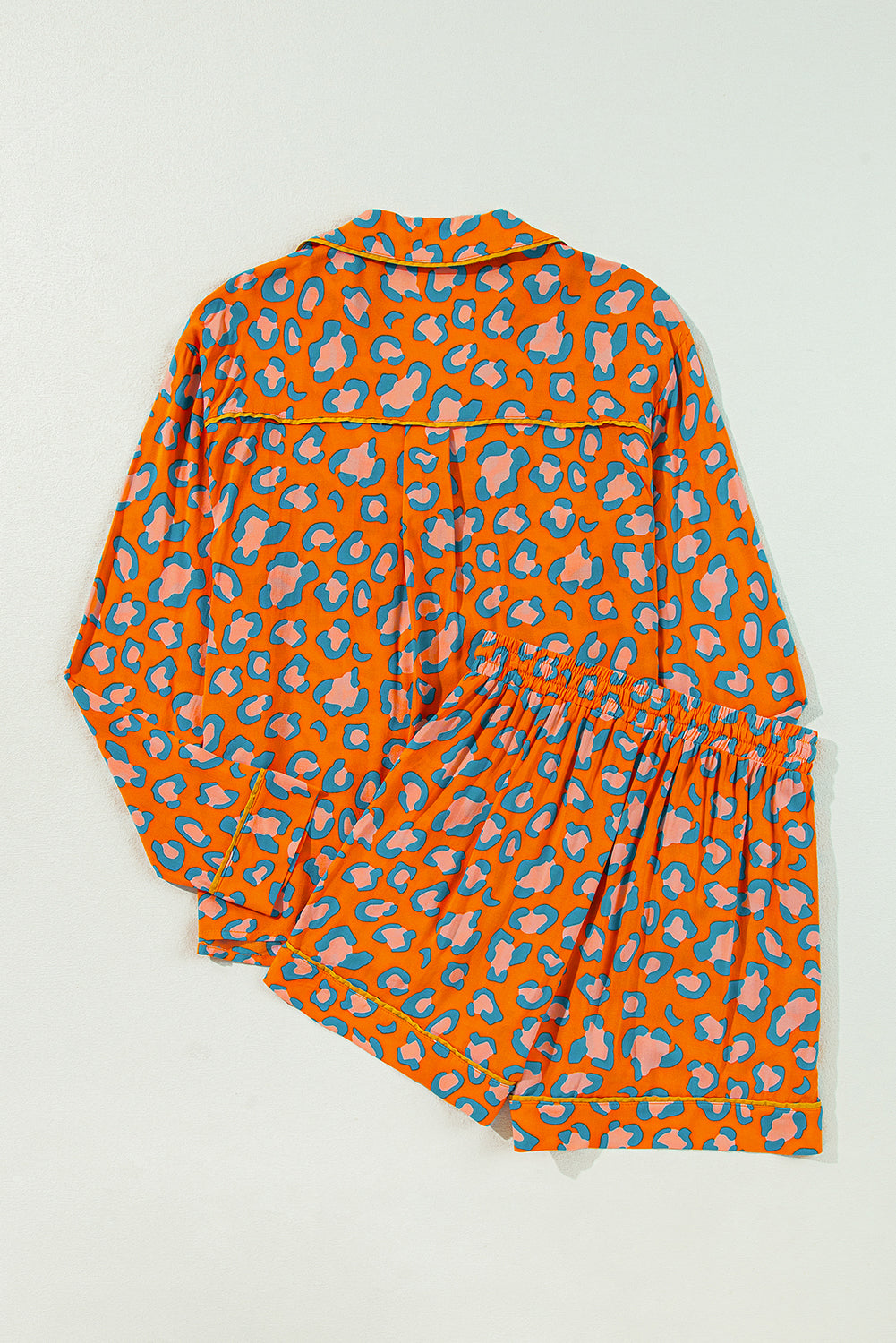 Orange Leopard Print Long Sleeve Shirt and Shorts Pajama Set-Loungewear & Sleepwear/Sleepwear-[Adult]-[Female]-2022 Online Blue Zone Planet