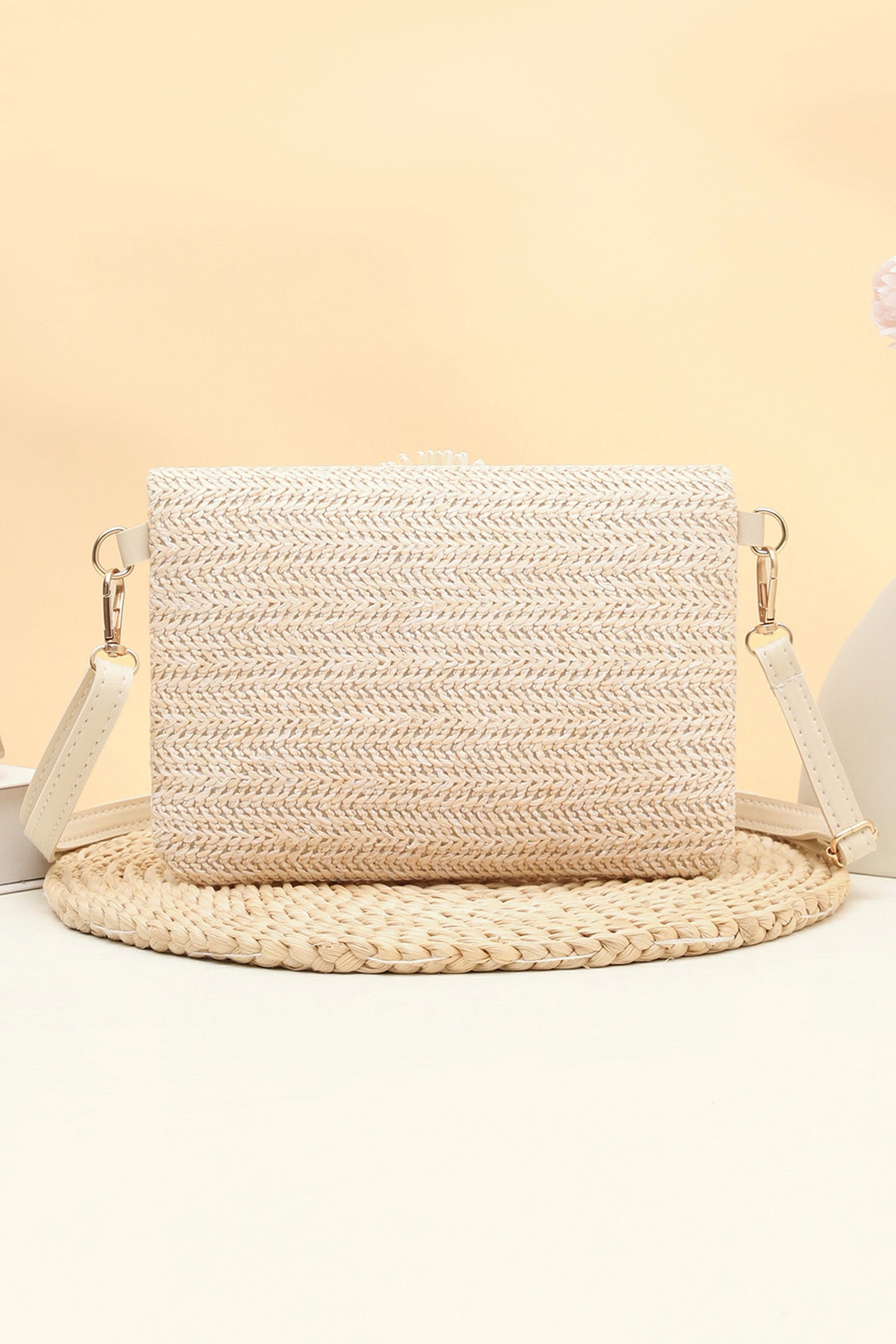 Pink Striped Straw Woven Zip Folded Magnetic Button Shoulder Bag-Shoes & Bags/Shoulder Bags-[Adult]-[Female]-2022 Online Blue Zone Planet