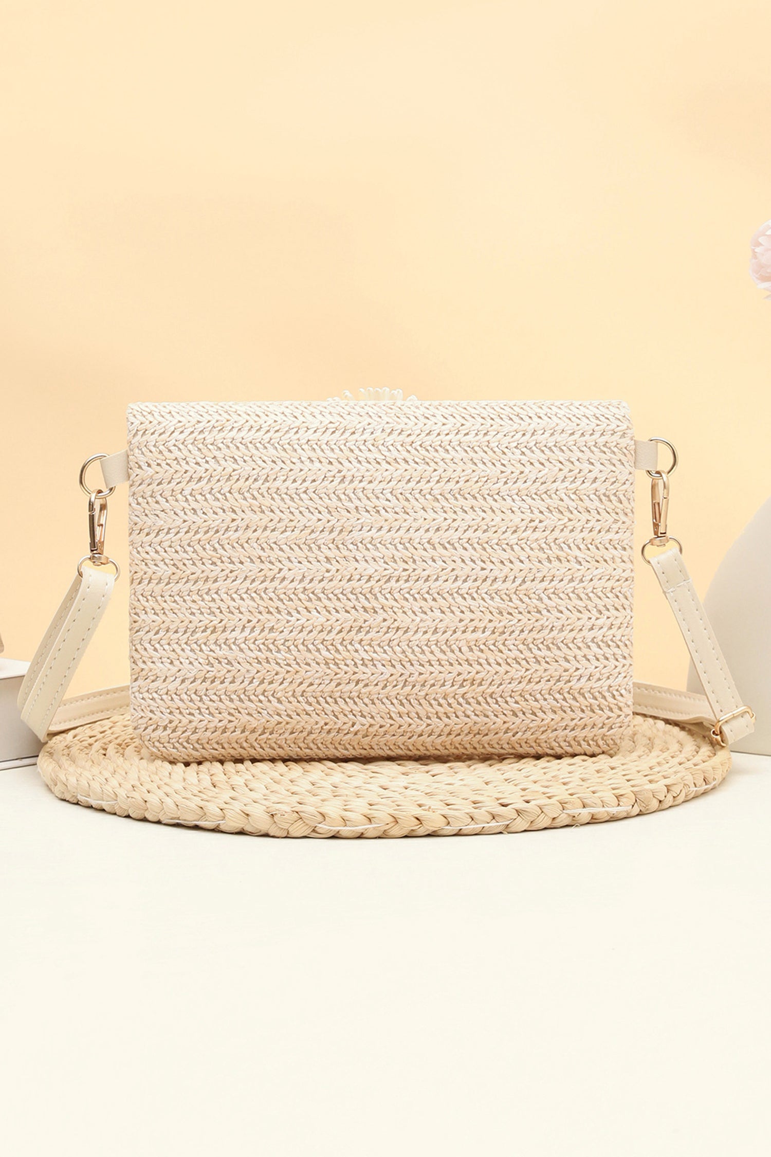 Pink Striped Straw Woven Zip Folded Magnetic Button Shoulder Bag-Shoes & Bags/Shoulder Bags-[Adult]-[Female]-2022 Online Blue Zone Planet