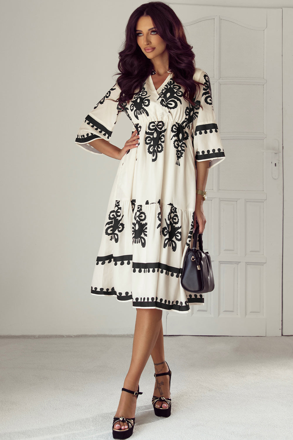 loose midi dress with sleeves Loose Long Sleeves Buttons Midi Dress