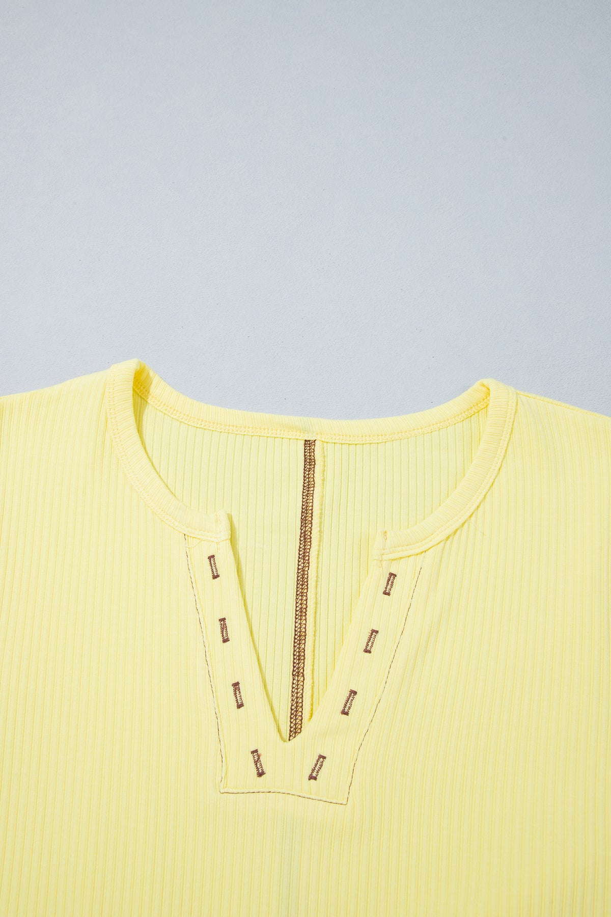 Banana Cream V Neck Ribbed Stitched Detail Long Sleeve Top-Tops/Long Sleeve Tops-[Adult]-[Female]-2022 Online Blue Zone Planet