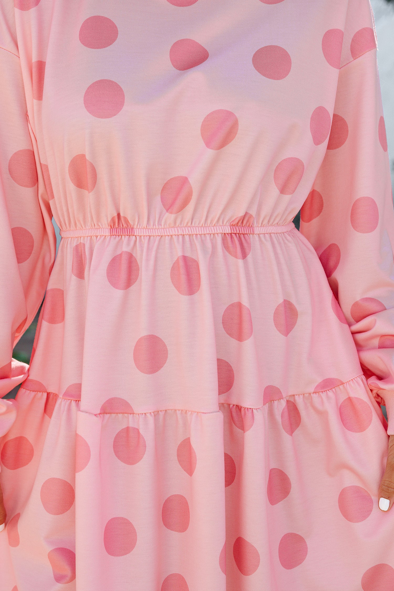 Pink Polka Dot Printed Long Sleeve Flared Mini Dress-TOPS / DRESSES-[Adult]-[Female]-2022 Online Blue Zone Planet