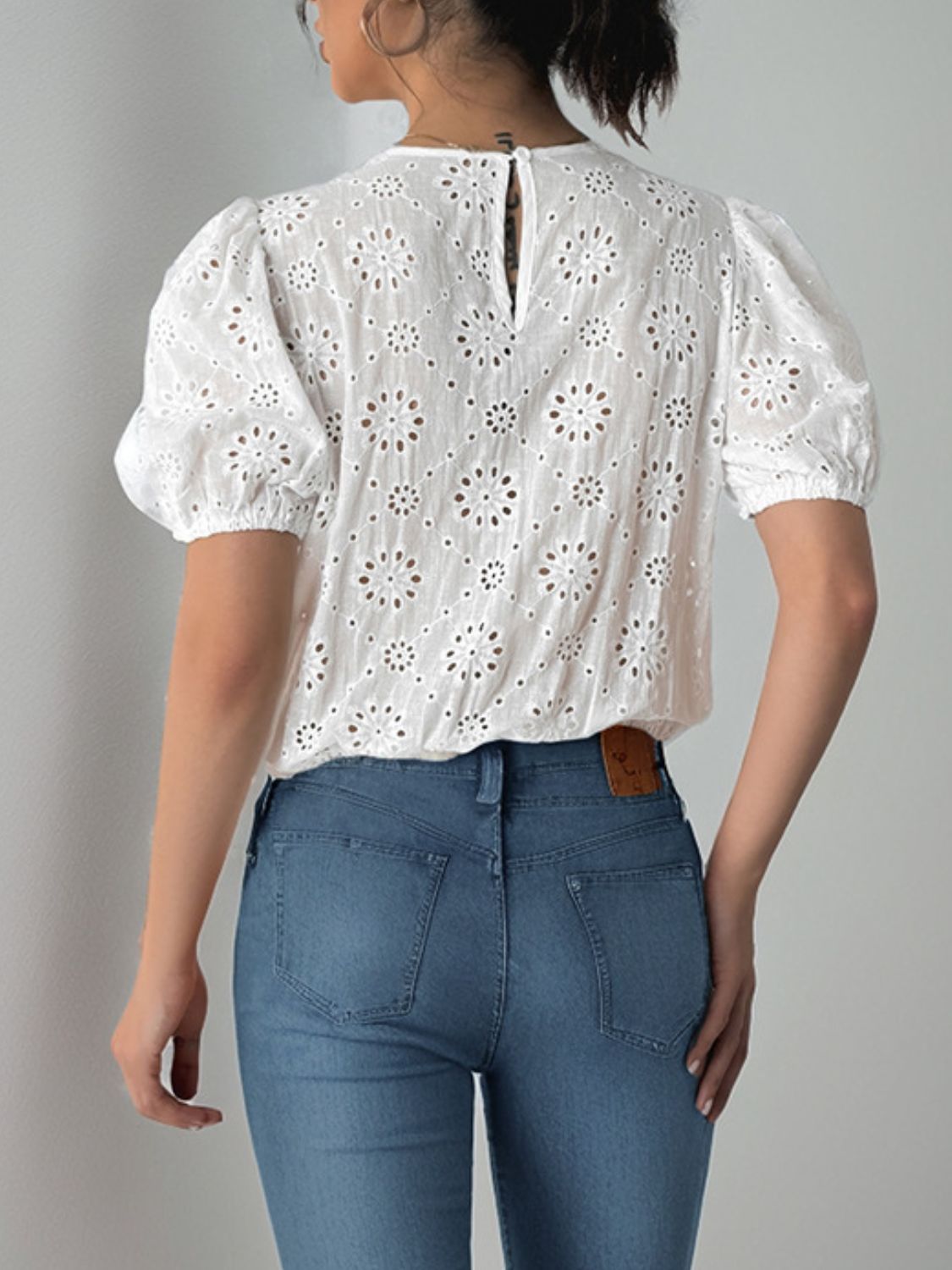 Perfee Tied Eyelet Short Sleeve Bodysuit-TOPS / DRESSES-[Adult]-[Female]-2022 Online Blue Zone Planet