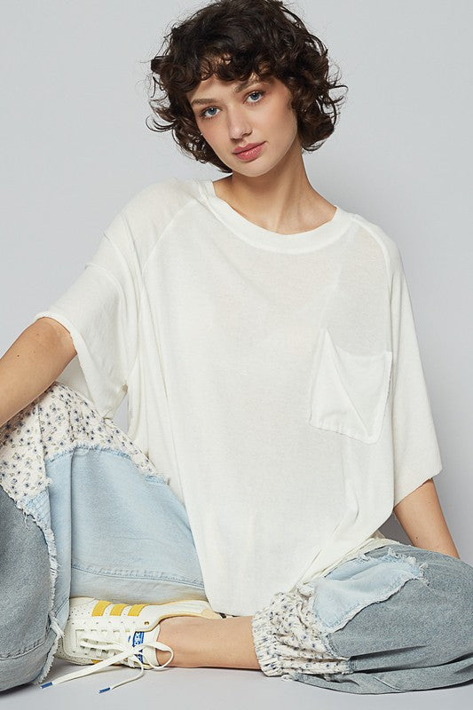 POL Round Neck Half Sleeve T-Shirt-TOPS / DRESSES-[Adult]-[Female]-Off White-S-2022 Online Blue Zone Planet