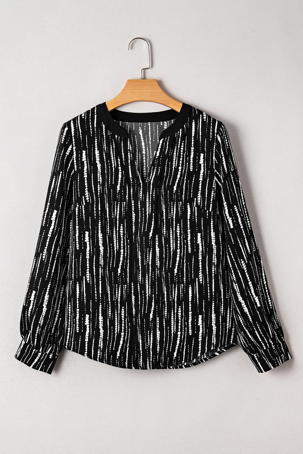 Black Abstract Printed V Neck Fall Blouse-Tops/Blouses & Shirts-[Adult]-[Female]-2022 Online Blue Zone Planet