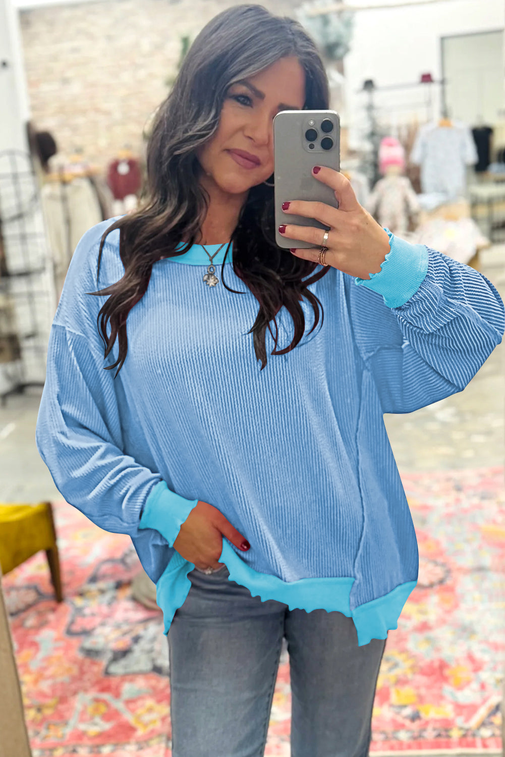 Bright Green Twisted Rib Uneven Hem Drop Shoulder Loose Knit Top-Tops/Long Sleeve Tops-[Adult]-[Female]-2022 Online Blue Zone Planet