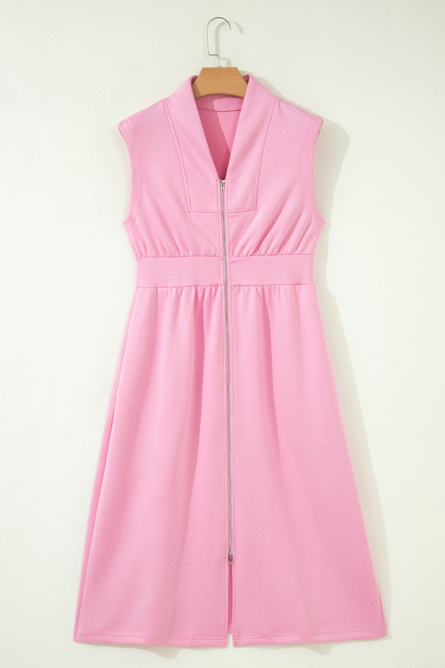 Pink V Neck Sleeveless Double Zip Shift Midi Dress-TOPS / DRESSES-[Adult]-[Female]-2022 Online Blue Zone Planet