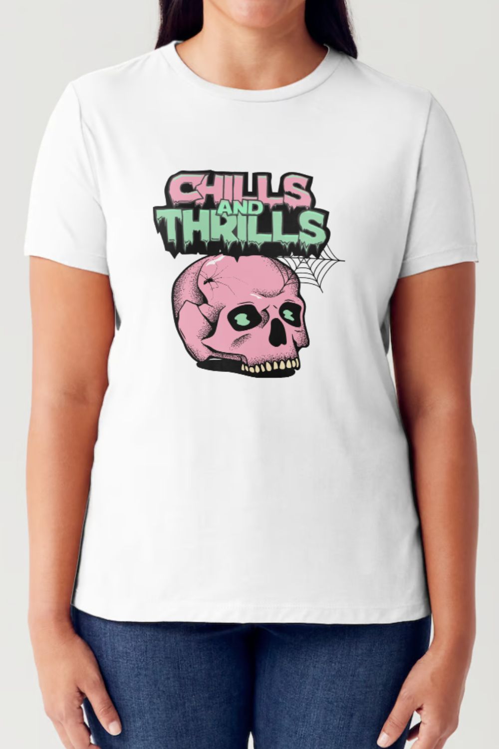 Simply Love Full Size CHILLS AND THRILLS Short Sleeve Tubular T-Shirt-TOPS / DRESSES-[Adult]-[Female]-White-S-2022 Online Blue Zone Planet