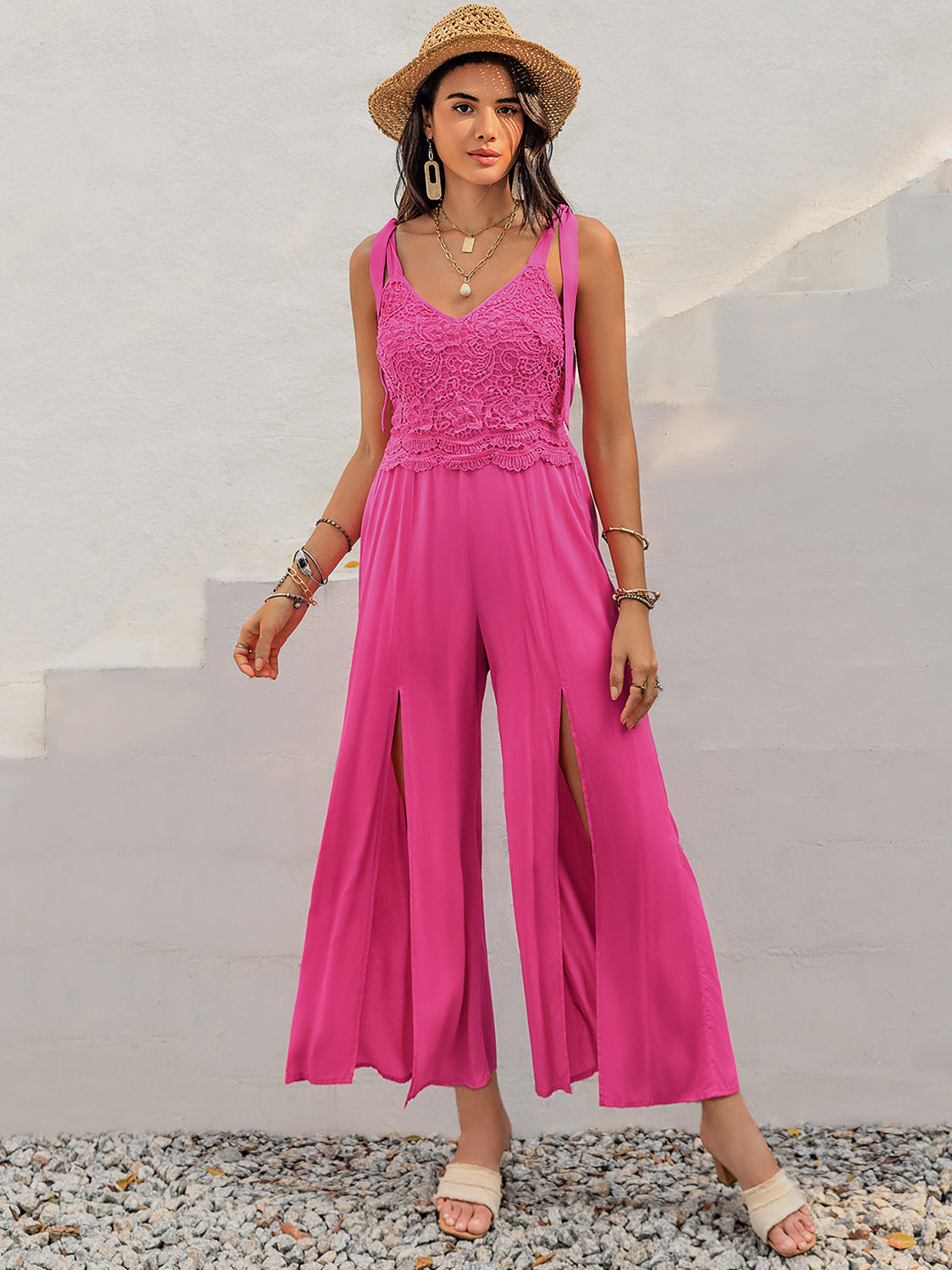 V-Neck Wide Strap Slit Jumpsuit-TOPS / DRESSES-[Adult]-[Female]-2022 Online Blue Zone Planet